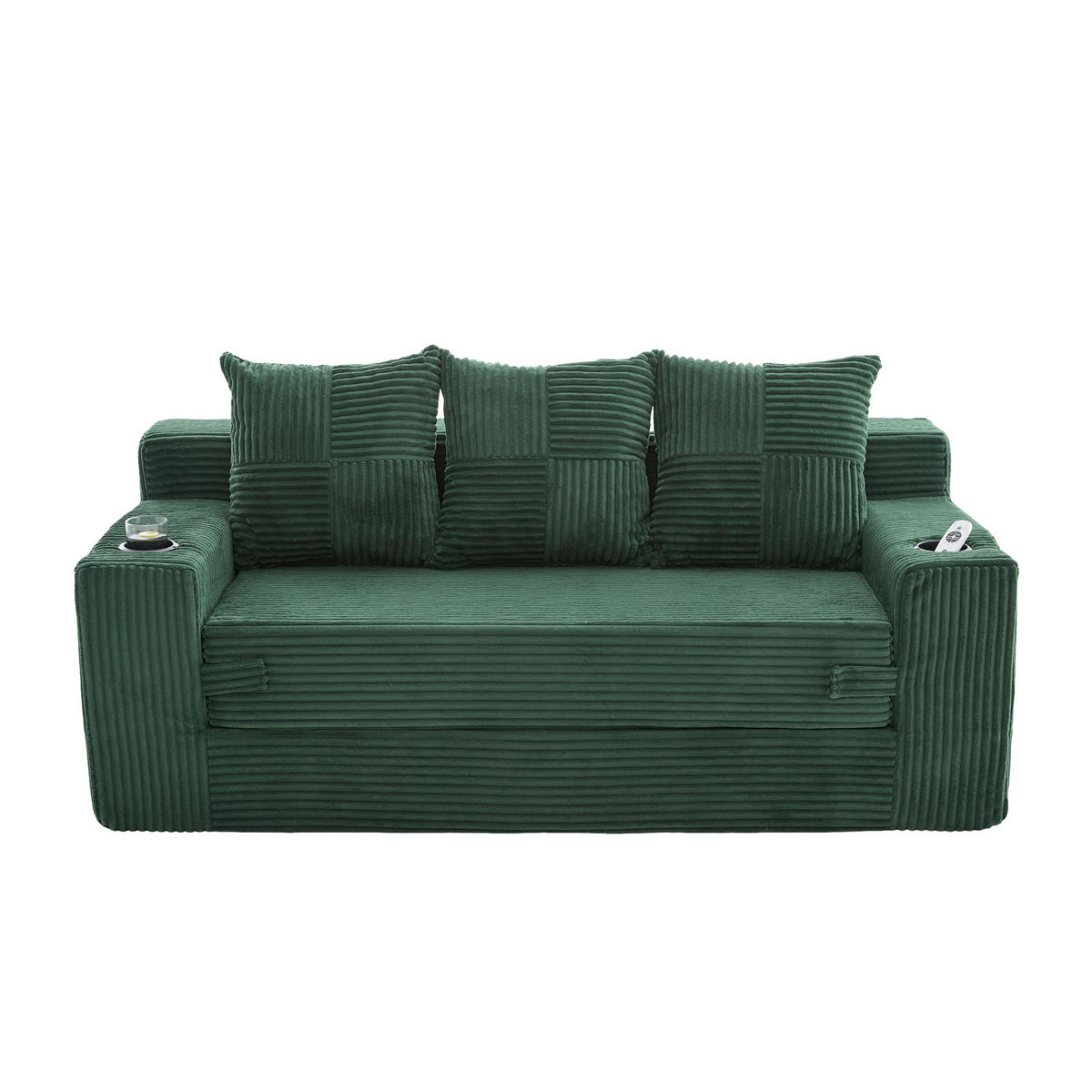 2-SITZER Bodensofa ausklappbar, Getränkehalter/Seitentaschen, Cord, Grün - Grün, Textil (172/64/87cm) - LVHOM