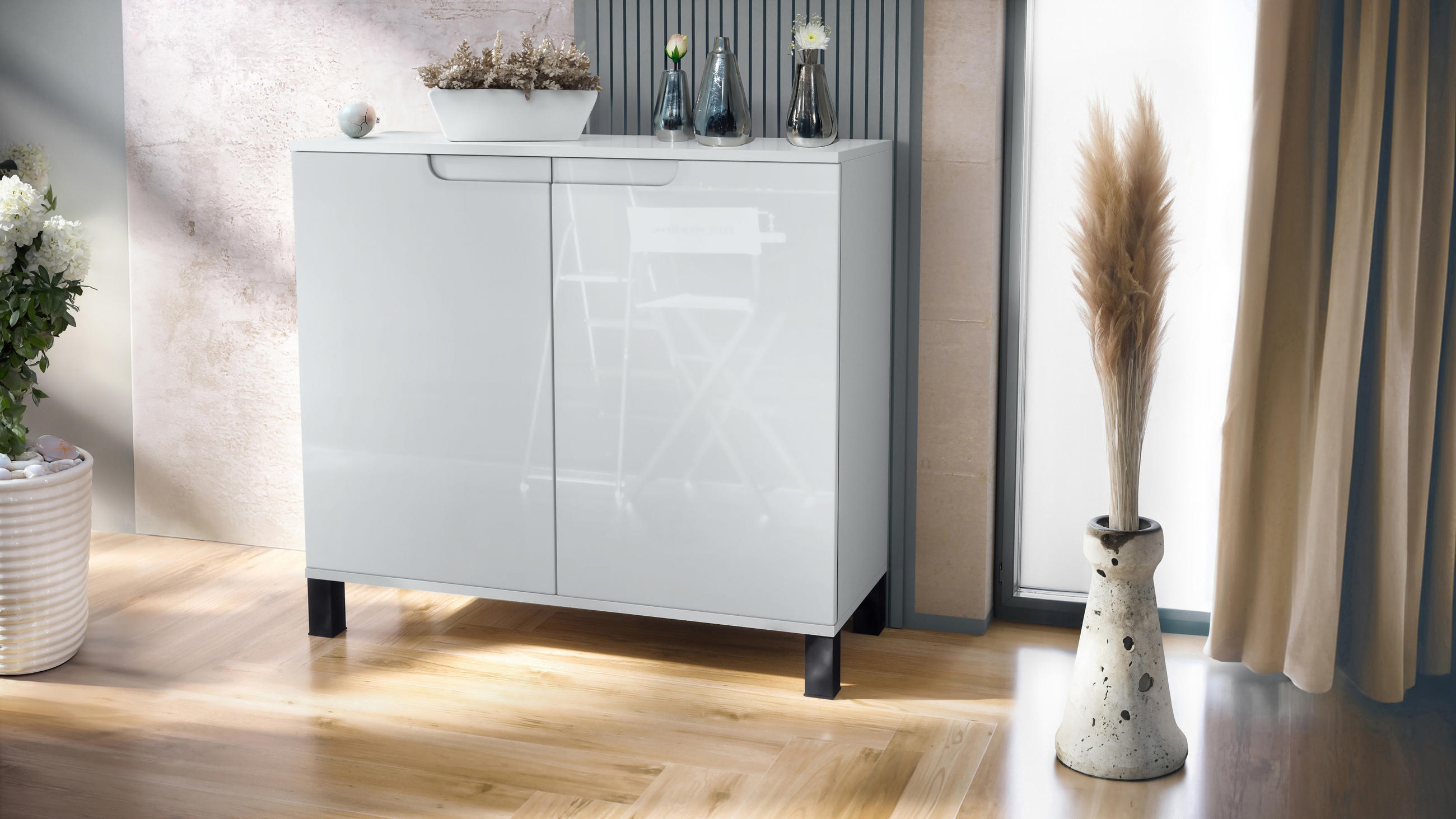 KOMMODE Sylt Weiß Hochglanz - Weiß Hochglanz, Holzwerkstoff (92.5/84.5/35cm) - Vladon