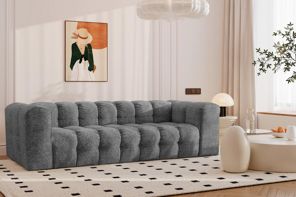 SOFA 4-Sitzer, Komfort, BALOO, Stoff Schenille & Bouclé, Anthrazit - Anthrazit, Holz (250/75/106cm) - Kaiser Möbel