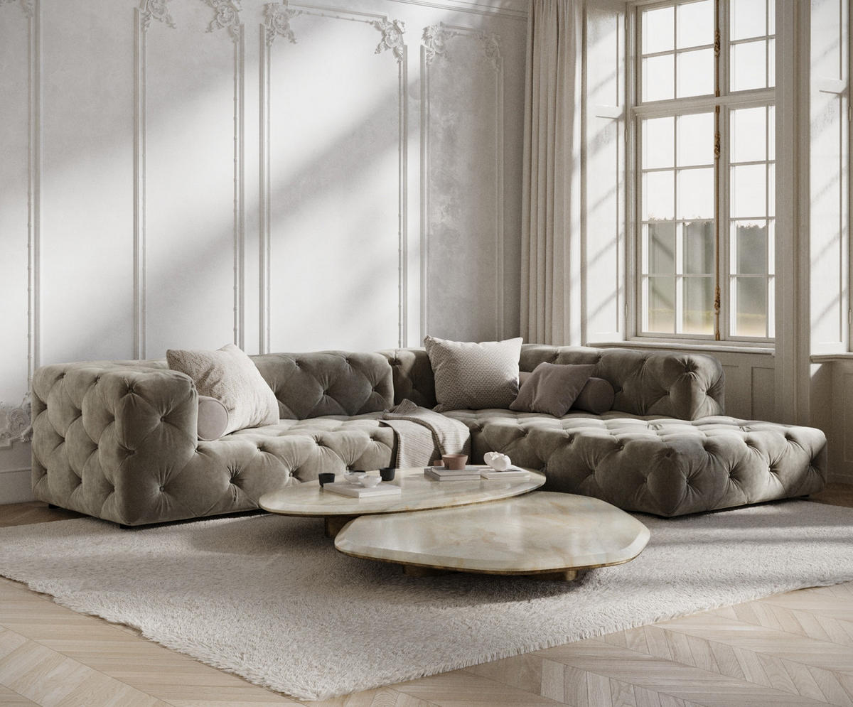ECKSOFA Cosimo Taupe Samtstoff - Taupe/Schwarz, Holz/Holzwerkstoff (325/228cm) - Maison de Reve