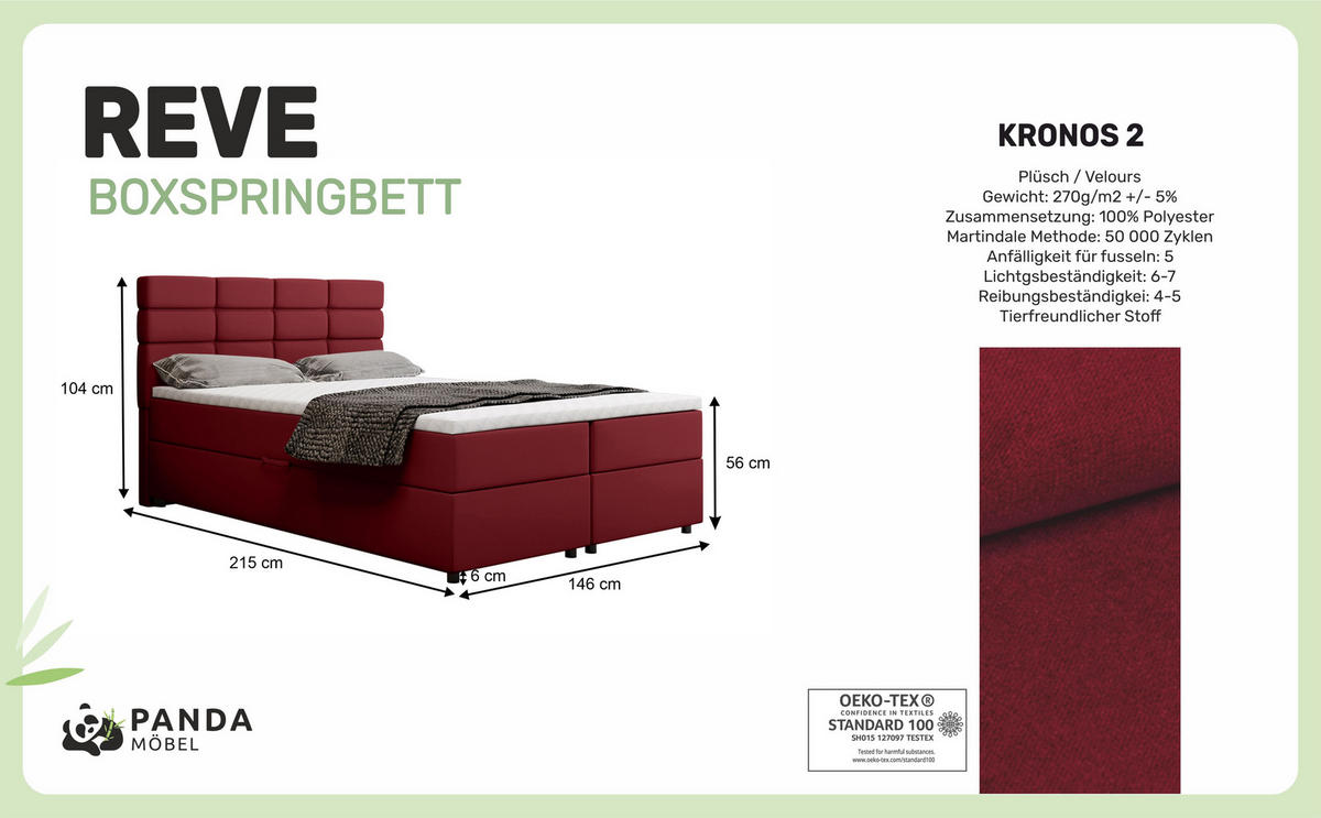 BOXBETT Reve 140 x 200 cm mit Bettkasten und Lattenrost ohne matratze - rot - Hellgrau, Holz (140/206cm) - Panda Möbel