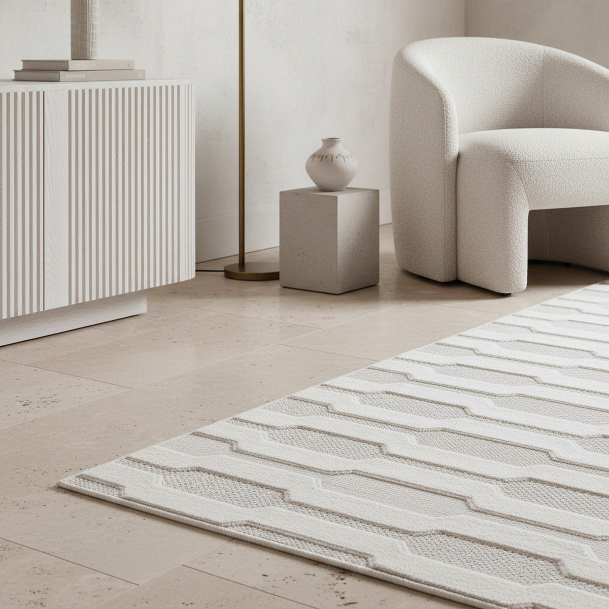 TEPPICH In-/Outdoor Kurzflor 3D-Design Look Polypropylen Balkon Creme Rechteckig 160x230 - Beige, Textil (160/230cm) - KADIMA DESIGN