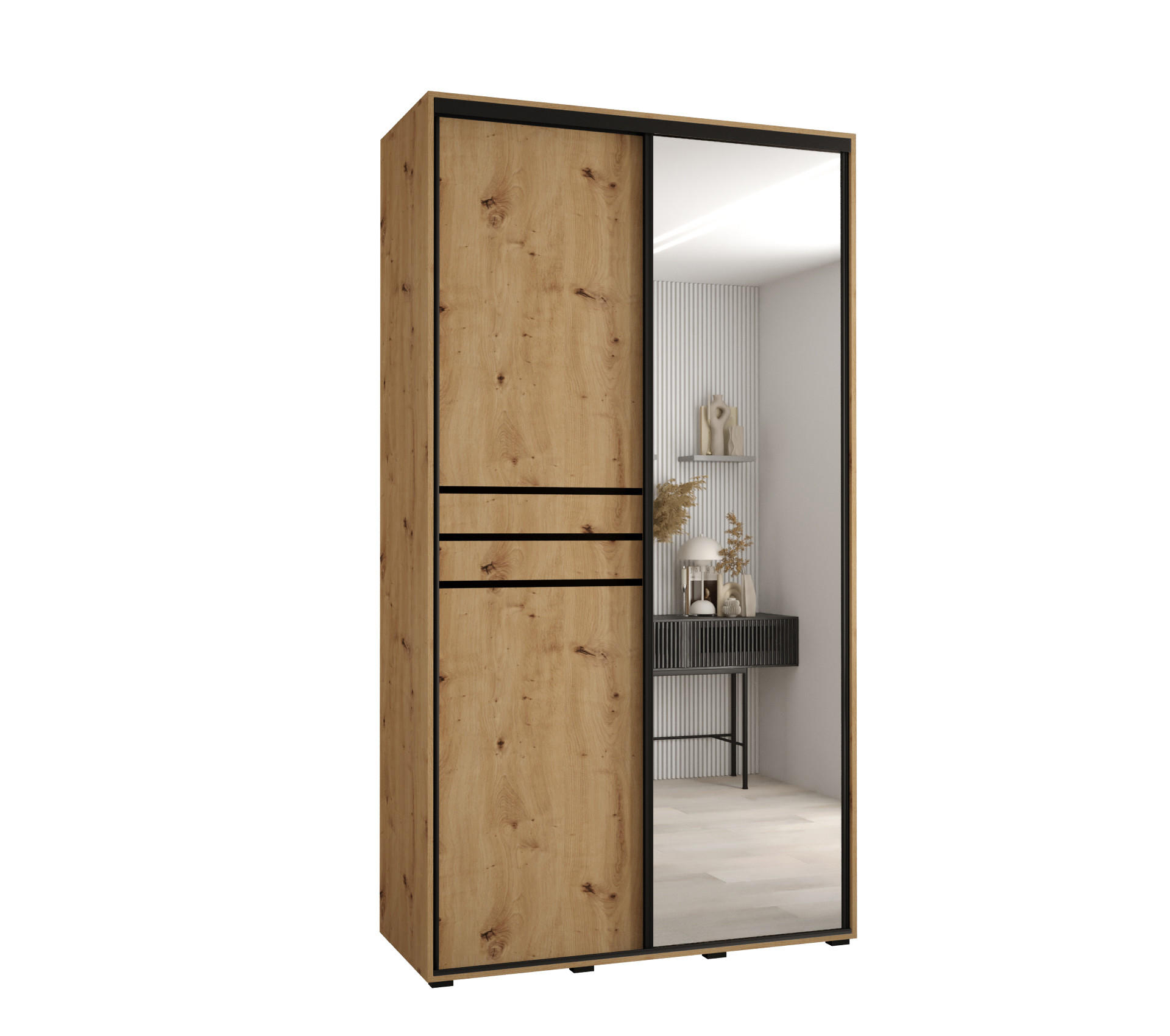 Abiks Möbel Schwebetürenschrank Eiche Artisan, Eiche Artisan, Schwarz 130x235x60 cm