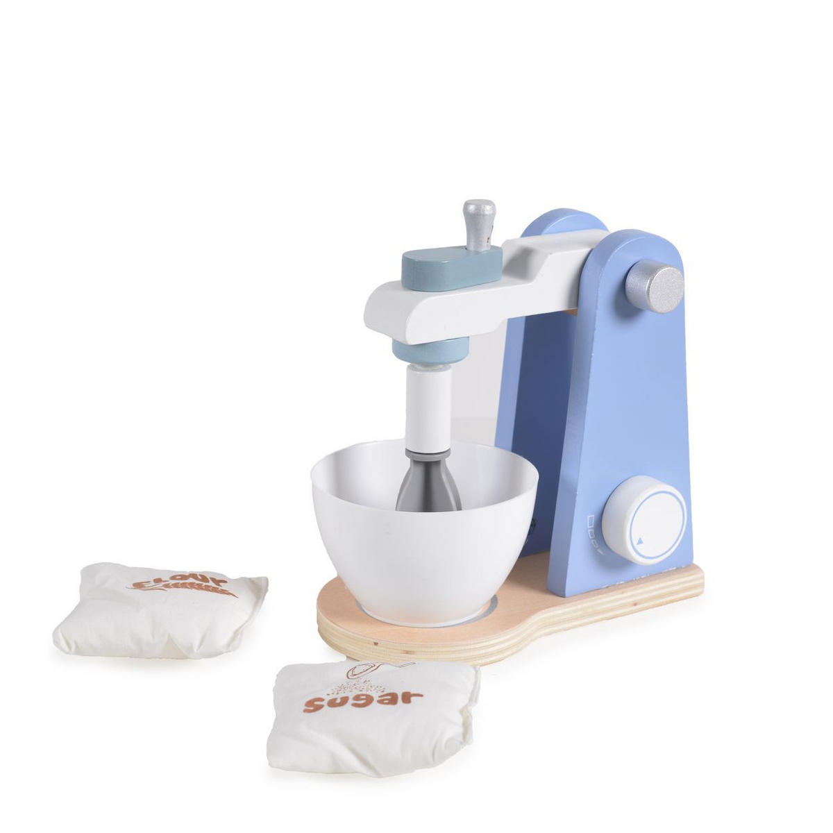 SPIELZEUG-KÜCHENGERÄT 4342 blau Mixer, Holz, abnehmbare Rührschüssel, Mehl- und Zuckerbeutel - Blau, Holz (8/18/18cm) - Moni