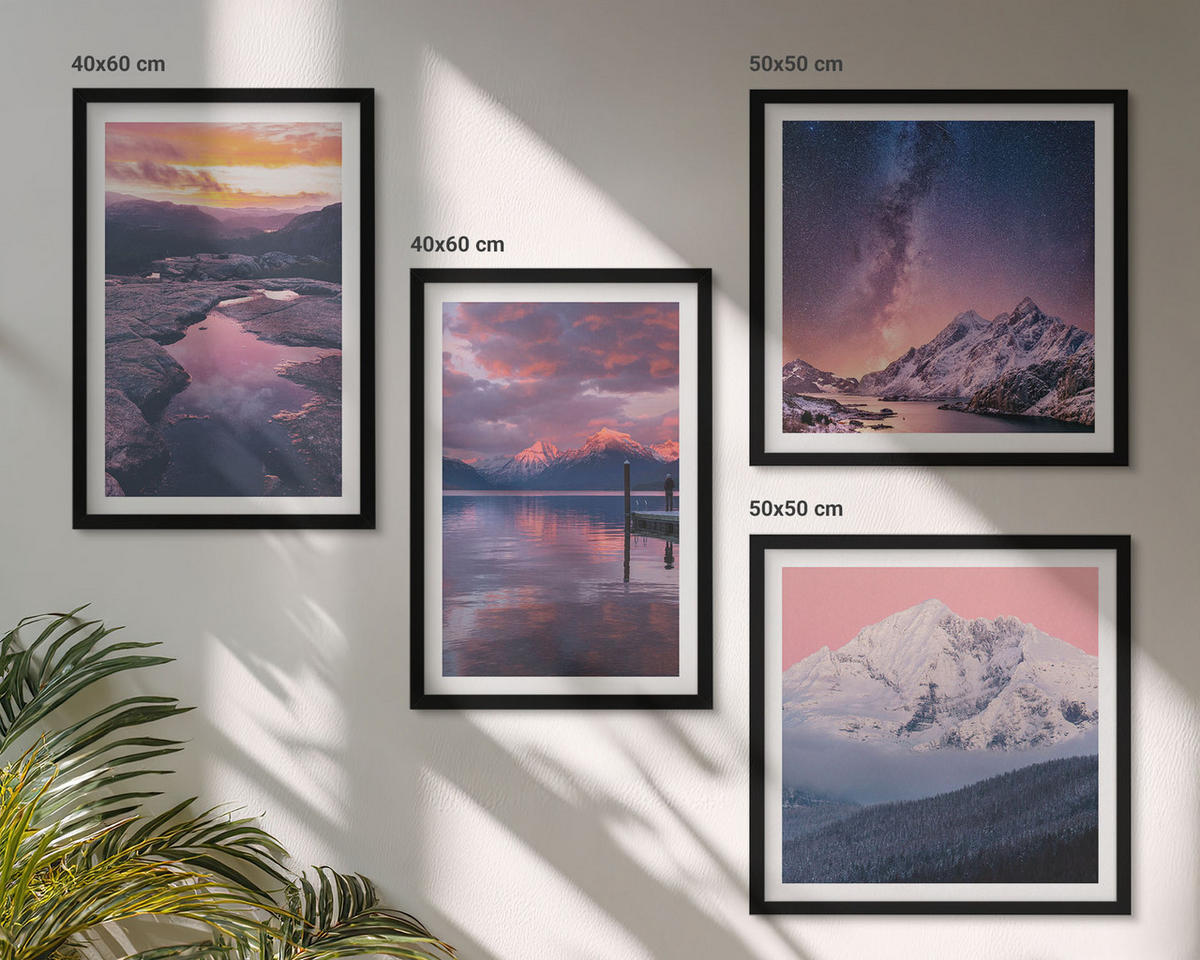BILDER SET 4er Set - 50x50 cm & 40x60 cm Schwarzer Rahmen - Berge, Wasser, wunderschöne Landschaften - Schwarz, Kunststoff (50/50cm) - TULUP