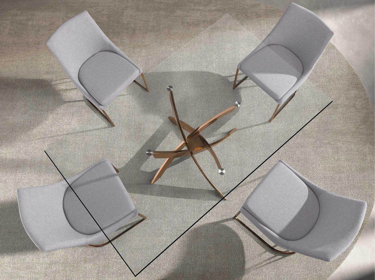 ESSTISCH Rechteckiger Esstisch aus gehärtetem Glas und rosa Stahl 150/95/75 cm - Pink/Goldfarben, Glas/Metall (95/150/75cm) - ANGEL CERDA