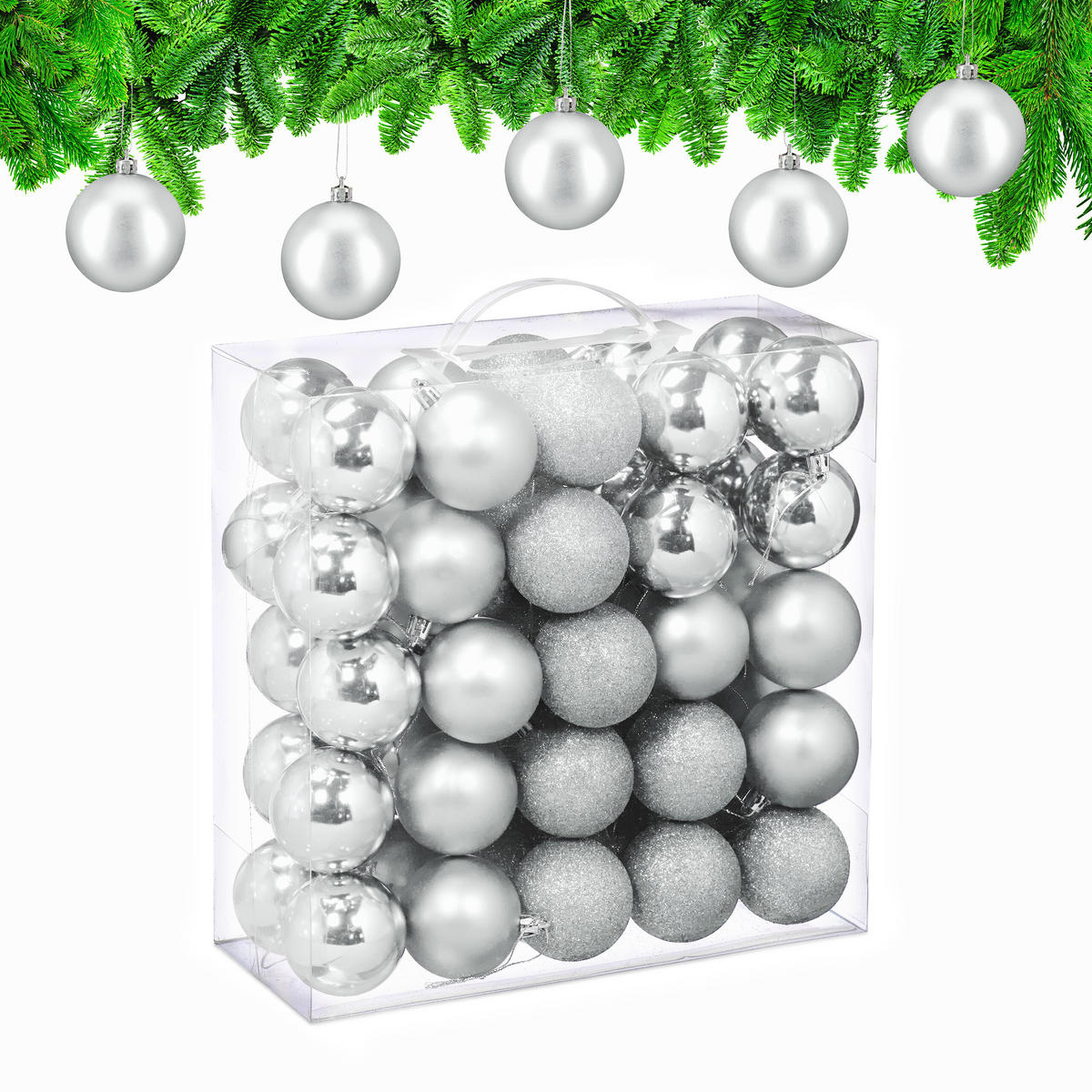 50XWEIHNACHTSKUGELN - Silberfarben, Kunststoff (6/7/6cm) - Relaxdays