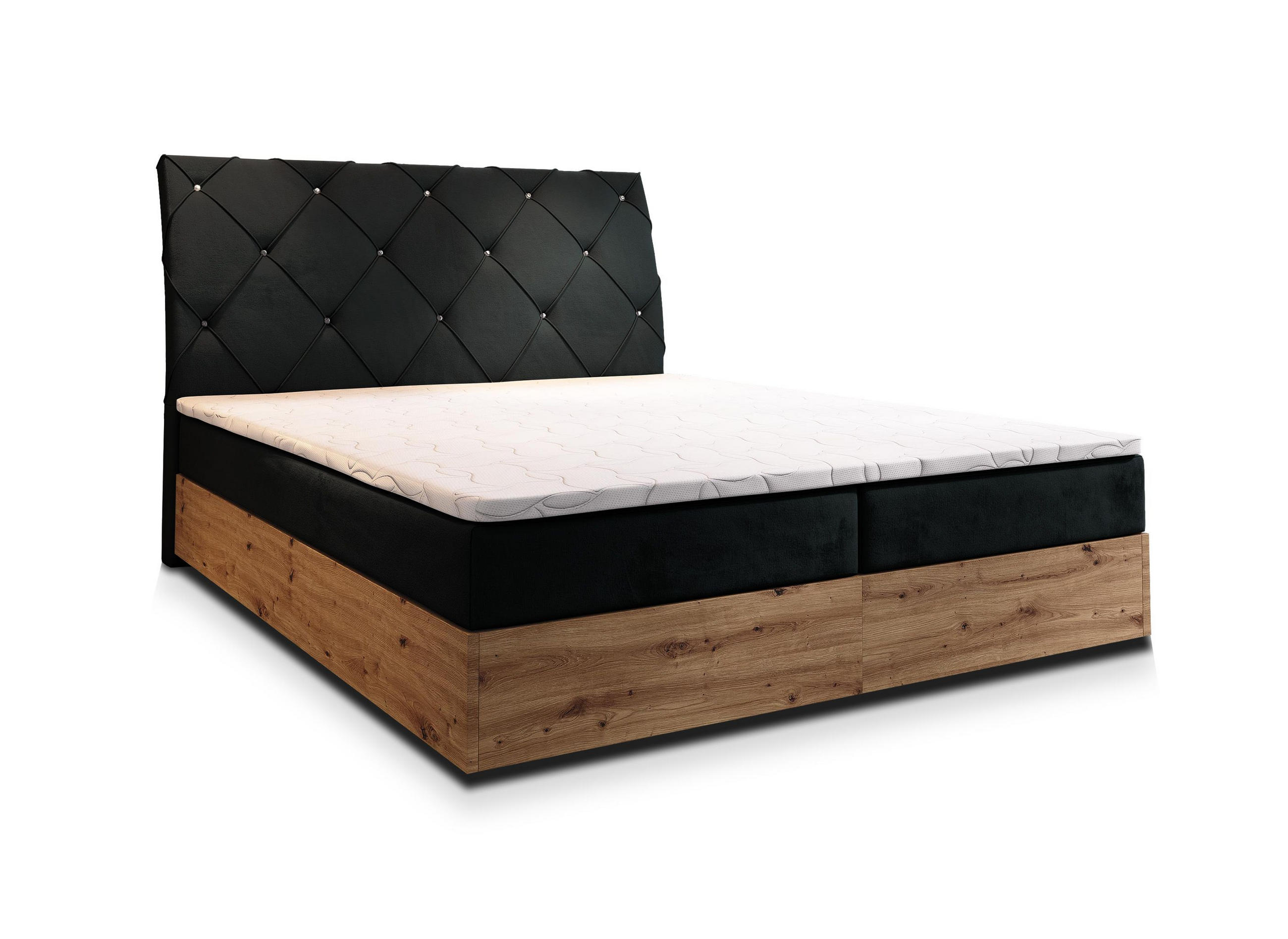 BOXBETT VELLANO 180x200 cm mit Matratze und Topper - Schwarz - Schwarz, Holz (180/200cm) - MASSENO