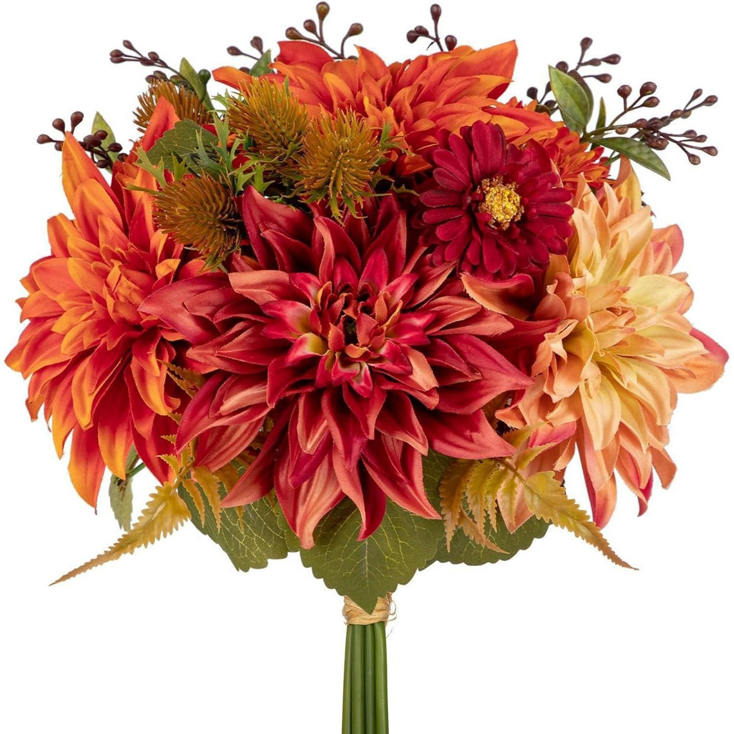 KUNSTBLUMENSTRAUSS 2er Set Hortensie Rosenbouquet 30cm Orange Rot - Multicolor, Kunststoff (36cm)