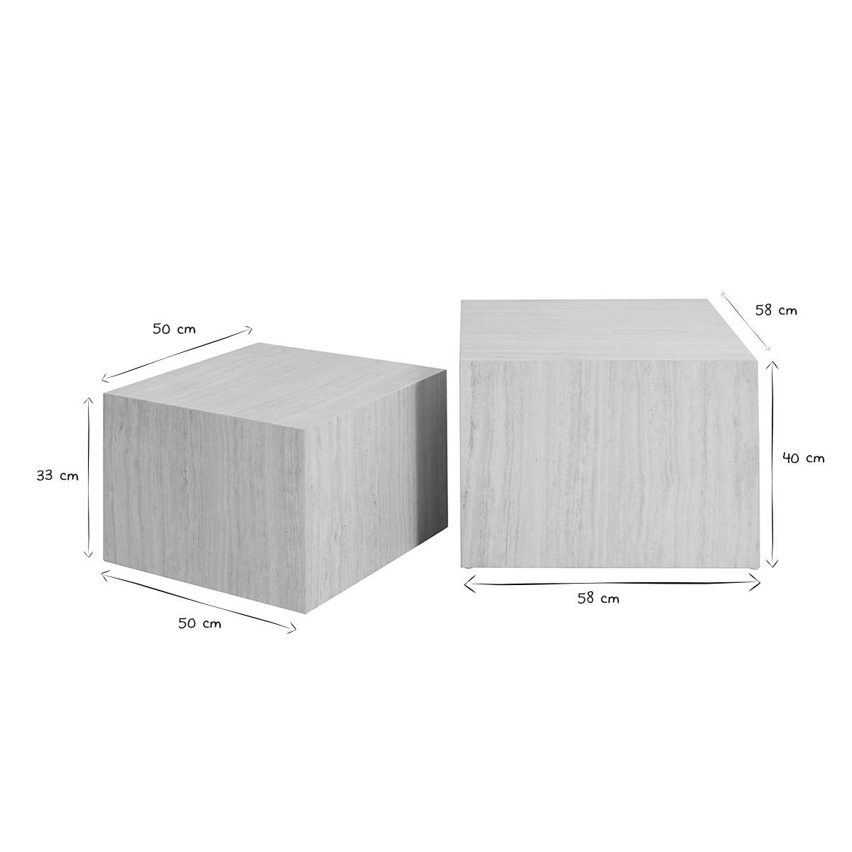 BEISTELLTISCHE Bestelltisch Travertin-Effekt 2er-Set CALLA - Beige, Holz (58/58/40cm) - Miliboo