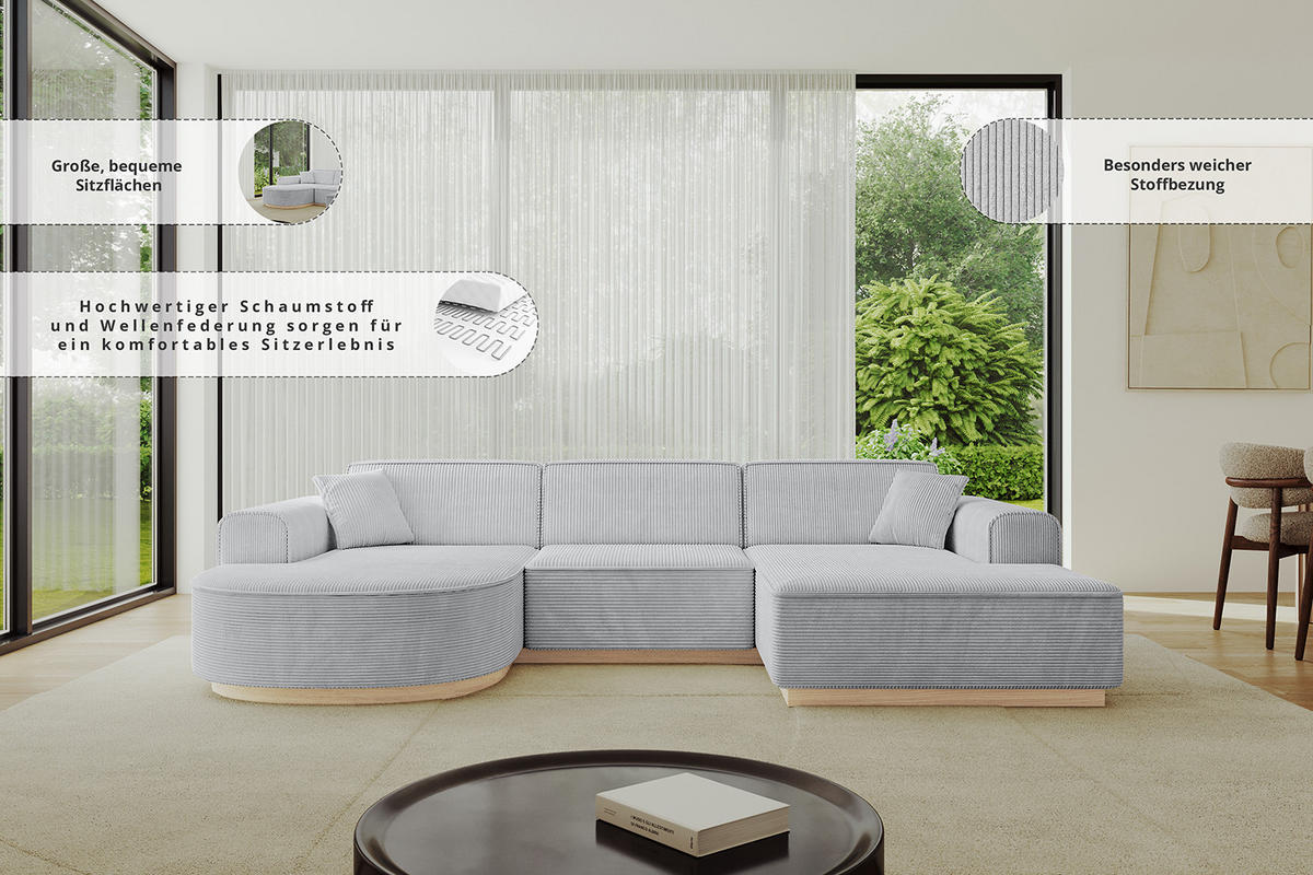 WOHNLANDSCHAFT ARRIO-U1 303x171x83 cm Koralle - Koralle, Holzwerkstoff/Textil (303/83/171cm) - ALTDECOR