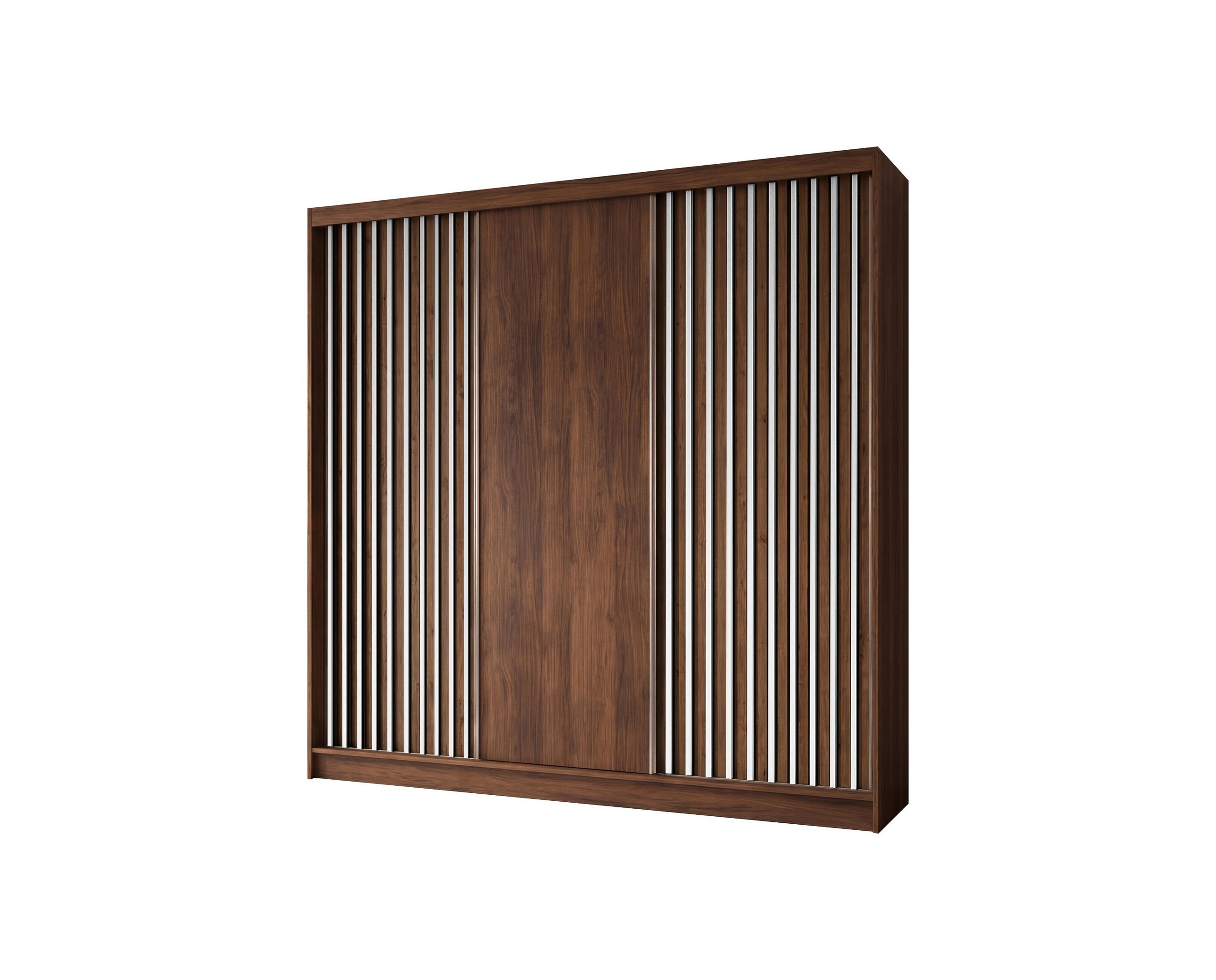 SCHWEBETÜRENSCHRANK Erika 240 cm mit Lamellen ohne Spiegel 3-türig, Nuss Warmia, weiß - Dunkelbraun/Weiß, Kunststoff (240/216/61cm) - Margaret Hadas24