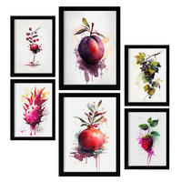 POSTER Set Mit 6 Lila Früchte Plakate Von Obst Gemüse & Gesunden Lebensmitteln Im Aquarell Kunst Auf Reinweißen Hintergründen A3 & A4 Schwarzer Rahmen - Schwarz, Papier (29/3cm) - Nacnic