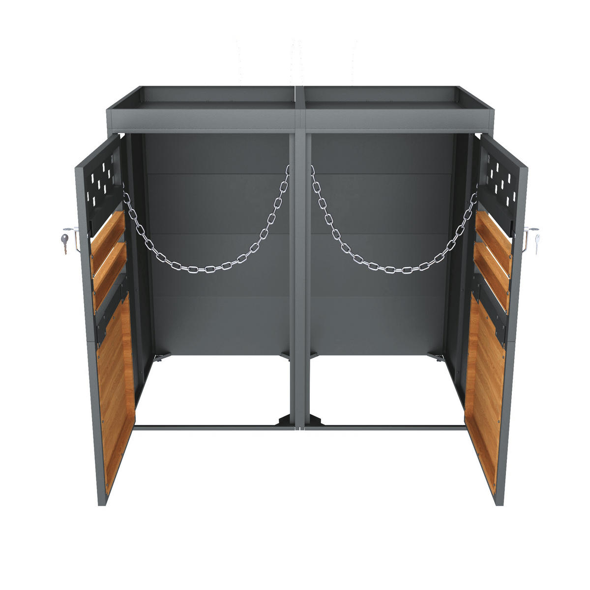 MÜLLTONNENBOX aus Metall in Anthrazit Natur mit Pflanzendach - Grau, Metall (132/125/80cm) - Modfu