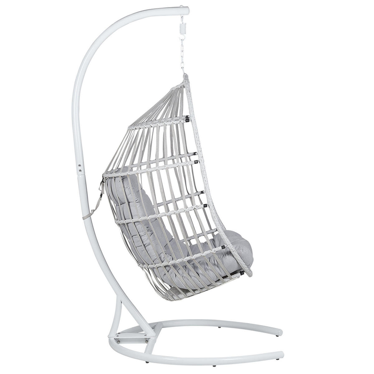 HÄNGESESSEL mit Gestell PE Rattan hellgrau 105 cm Sesia - Hellgrau, Textil (105/198/105cm) - Beliani
