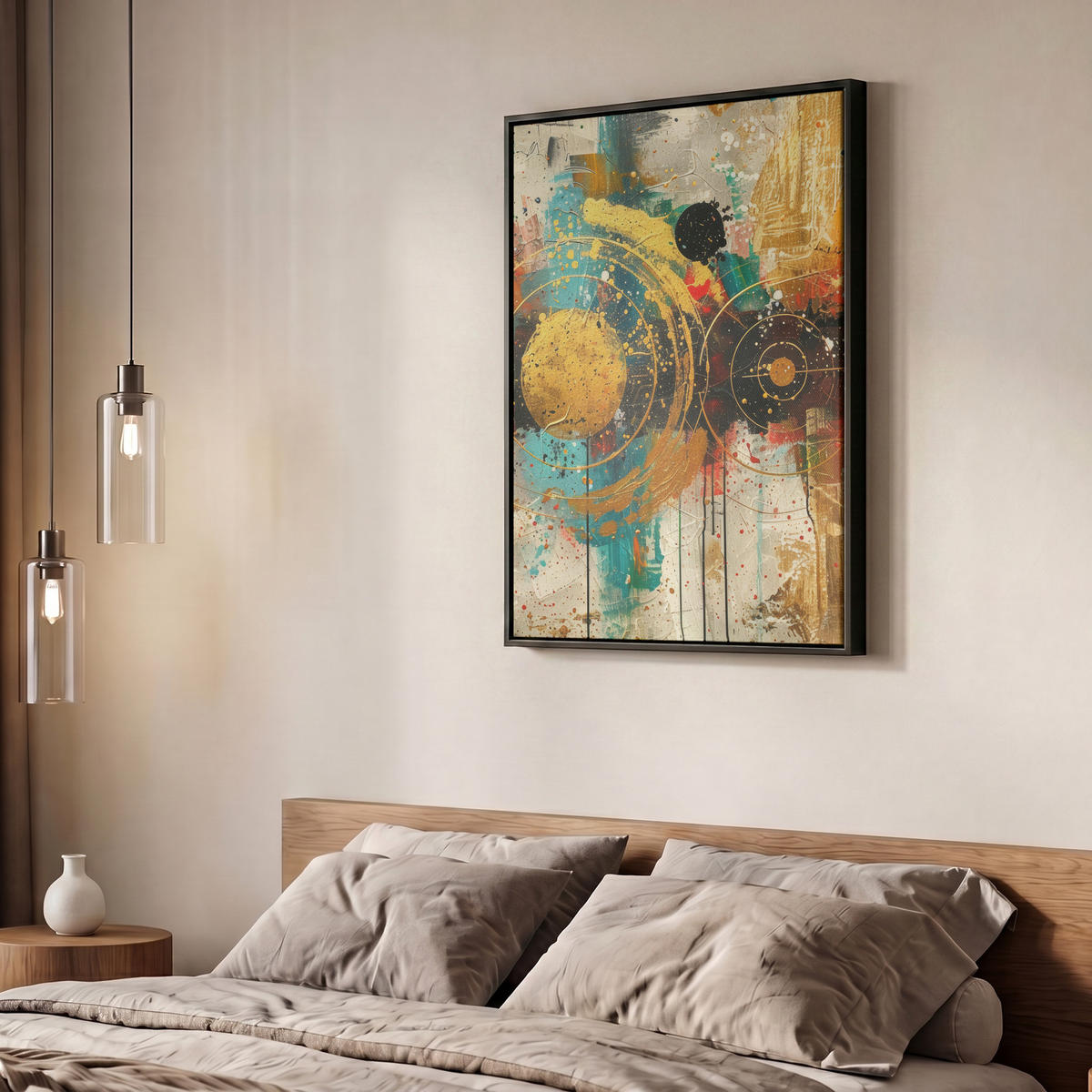 LEINWAND Bilder mit Rahmen - Abstrakt - Kunst - Gold - Modern - 50x70 - Multicolor, Textil (50/70cm) - MuchoWow