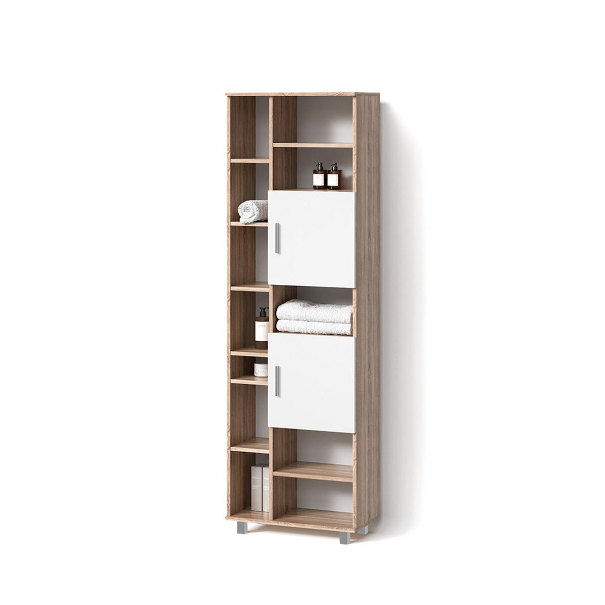 BADSCHRANK Eisak Sonoma 60 x 190 cm - Braun/Sonoma Eiche, Holzwerkstoff (60/190/30cm) - Livinity®