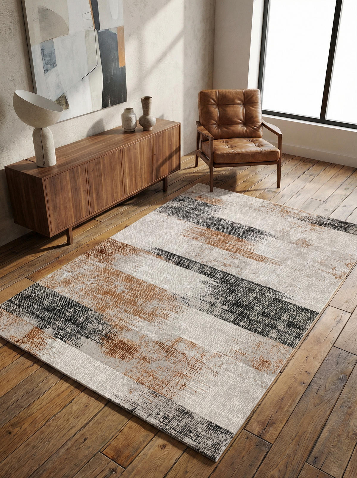 TEPPICH Velours geometrisch abstrakt pflegeleicht rutschfest TIBER-Orte, Terrakotta 120x170 cm - Orange, Textil (120/170cm) - KADIMA DESIGN