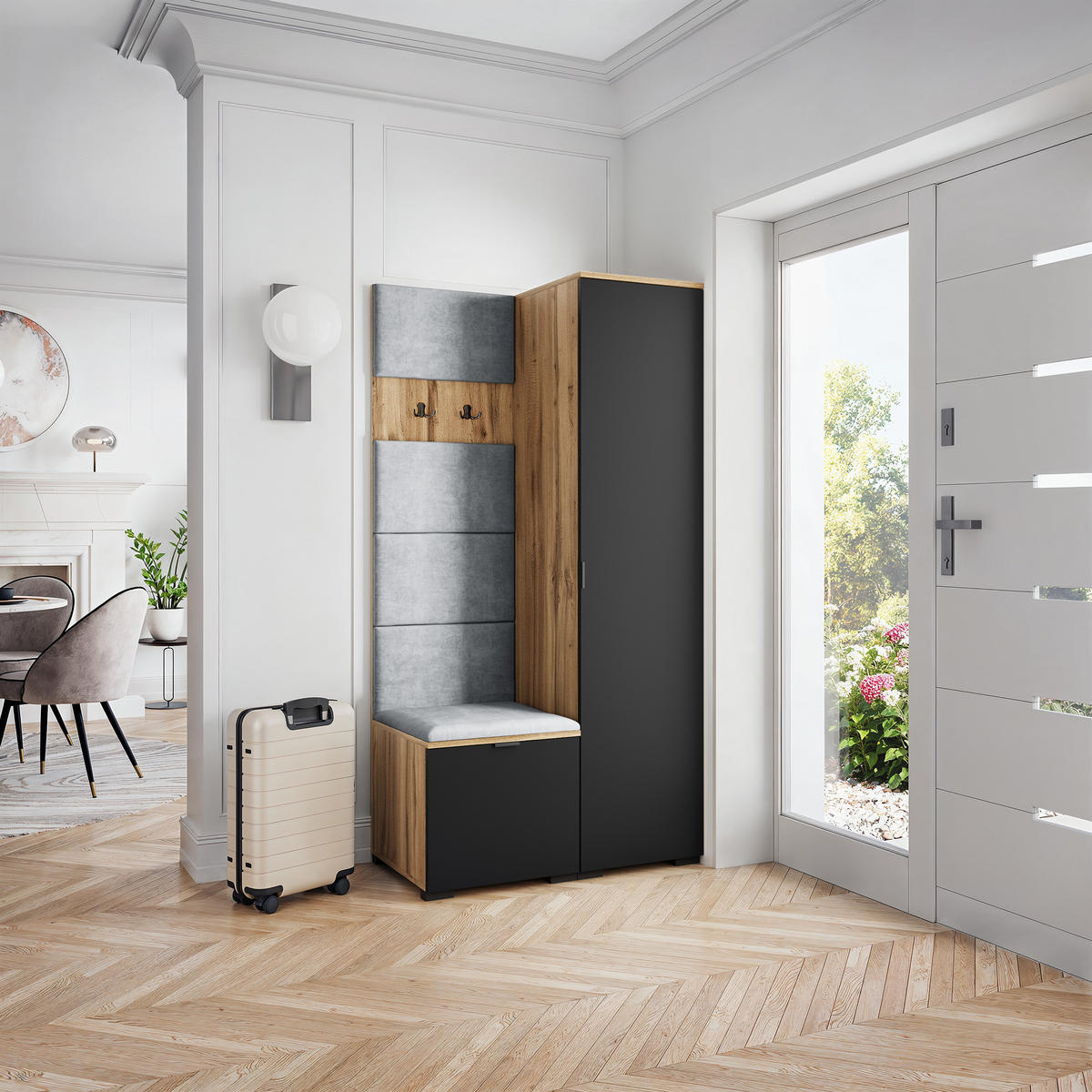 GARDEROBENSCHRANK LORI 95/181/51 cm Modern Eiche Wotan - Eiche Wotan/Schwarz, Holzwerkstoff (95/181/51cm) - MASSENO