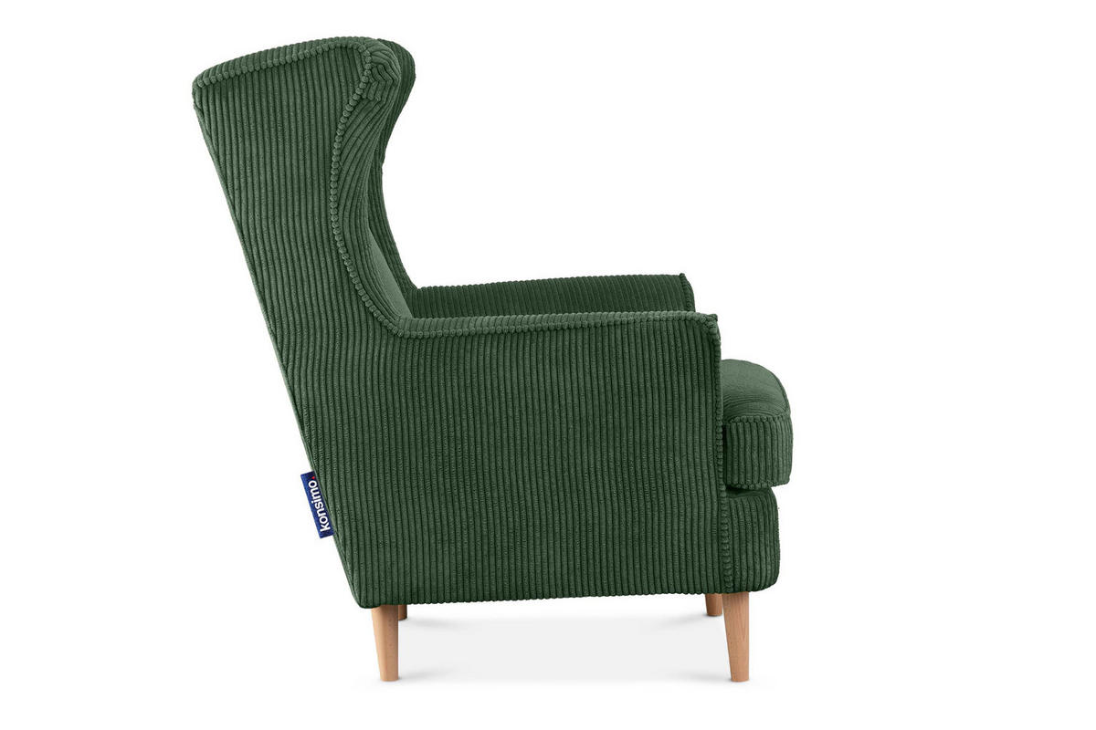 OHRENSESSEL STRALIS inklusive dekorativem Kissen, dunkelgrün - Dunkelgrün, Textil (82/108/80cm) - KONSIMO®