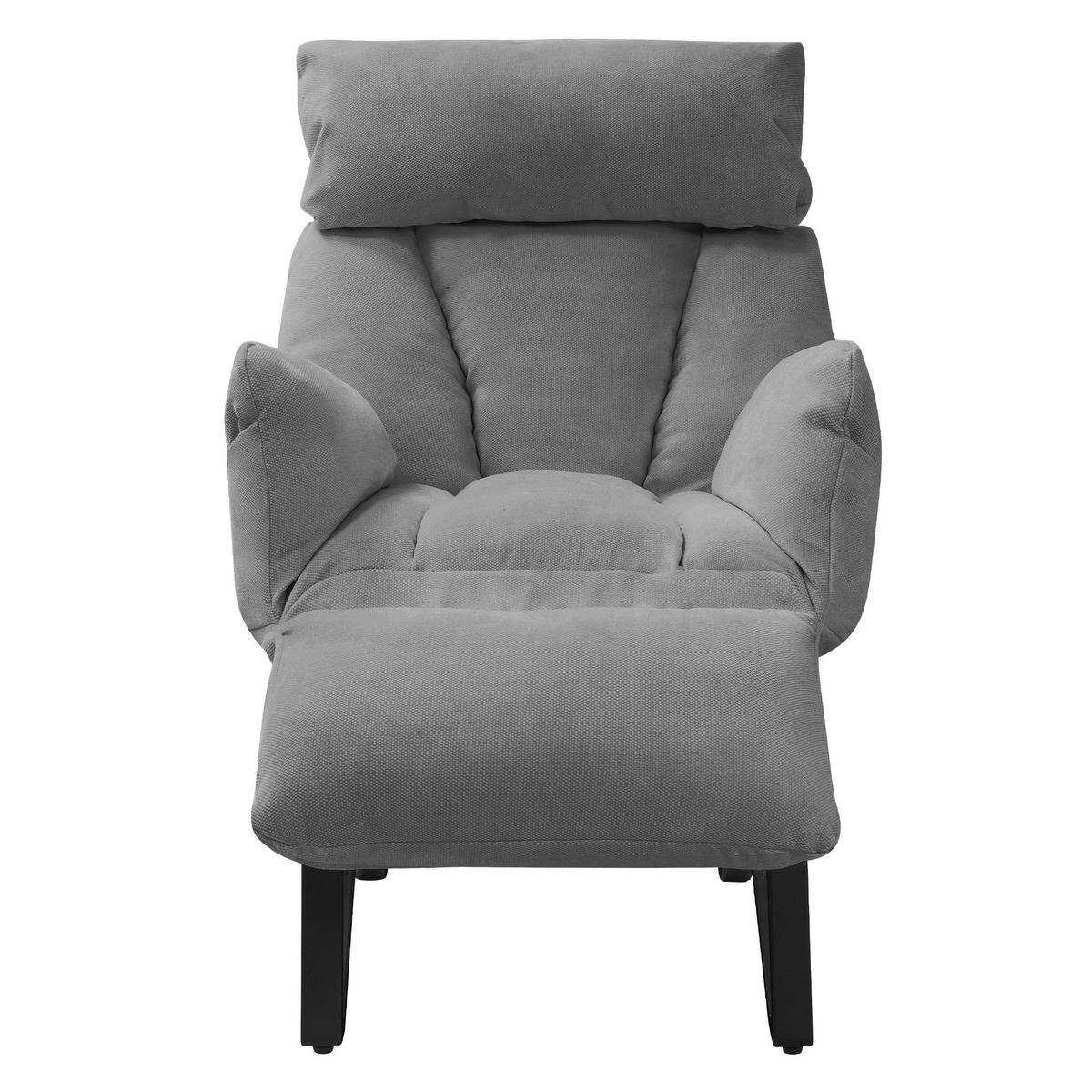 RELAXSESSEL Grau Leinenbezug verstellbar mit Armlehnen und Fußablage - Schwarz/Grau, Textil/Metall (85/102/82cm) - ML-DESIGN