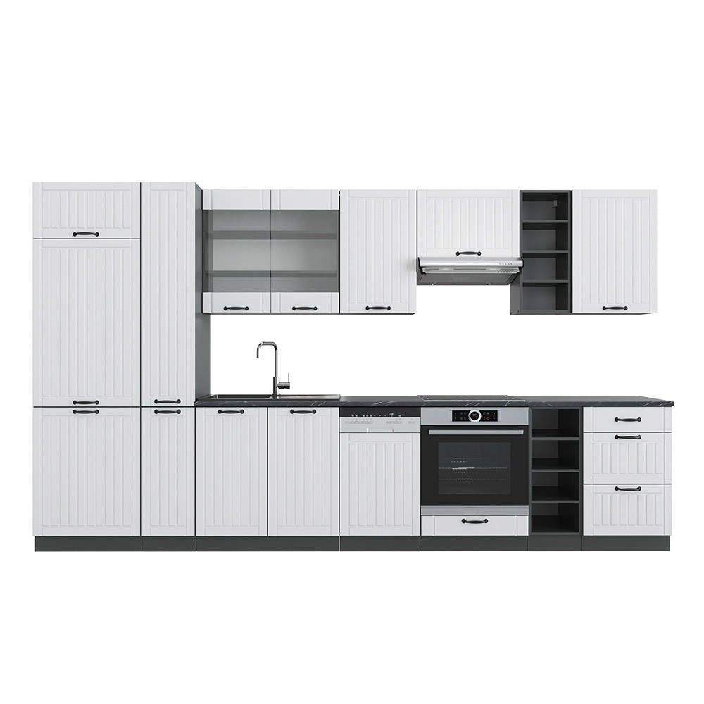 KUHINJA Fame-Line Bela podeželska hiša/antracit 355 cm , DP Antracit - bela/antracit, leseni material (355/81.6/60cm) - Vicco