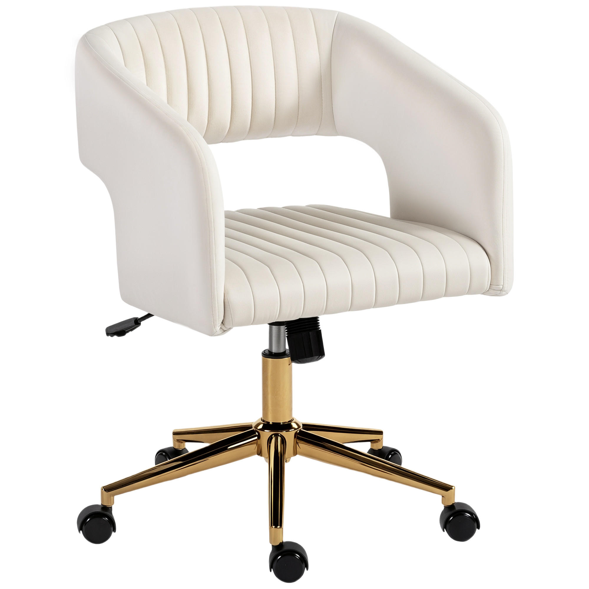 ROLLBARER Schreibtischstuhl mit Bezug in Samtoptik, höhenverstellbarer Bürostuhl, Kippfunktion, Cremeweiß - Creme, Textil (61/84/62cm)