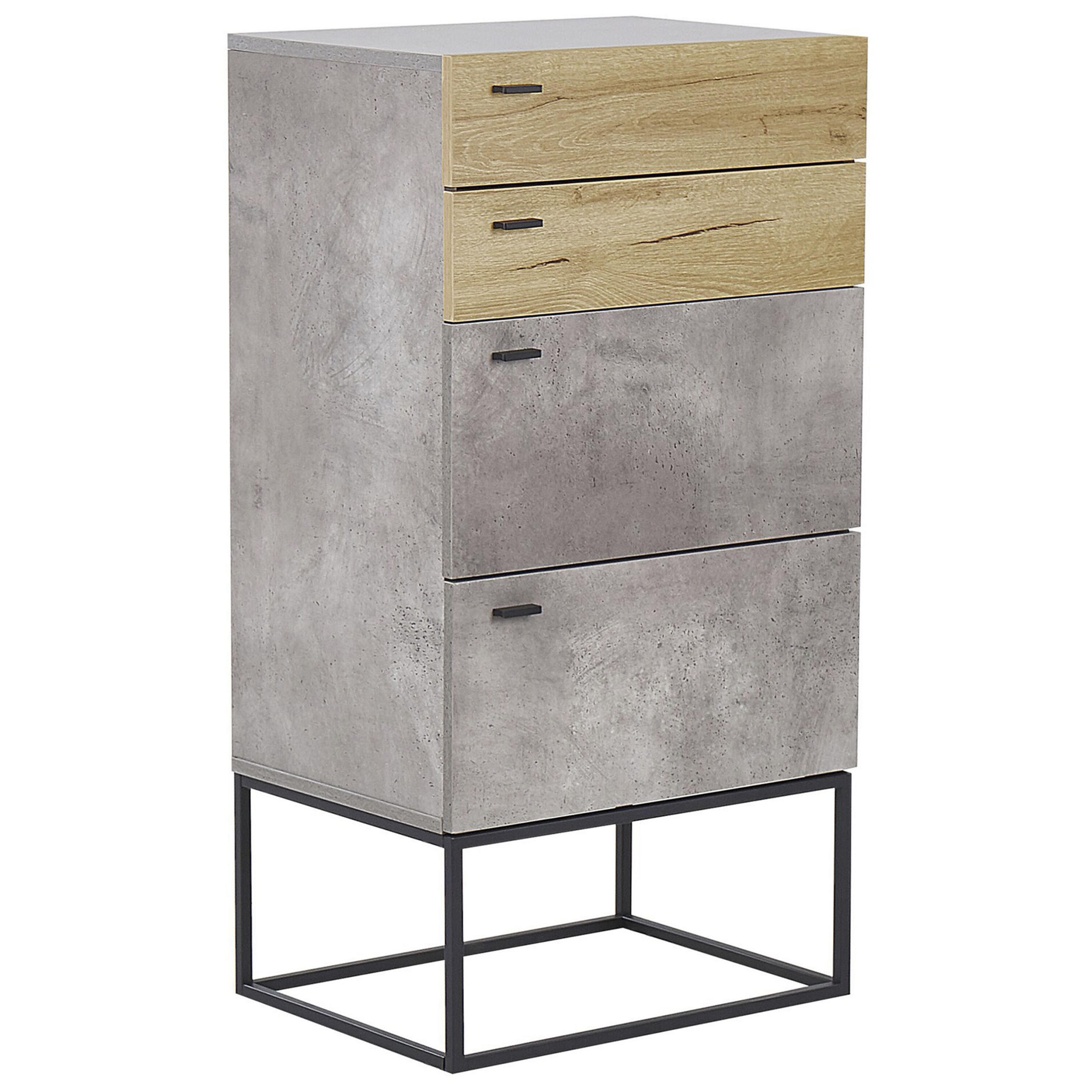 KOMMODE 4 Schubladen Betonoptik/heller Holzfarbton Acra - Hellbraun/Schwarz, Holzwerkstoff (52/106/41cm) - Beliani