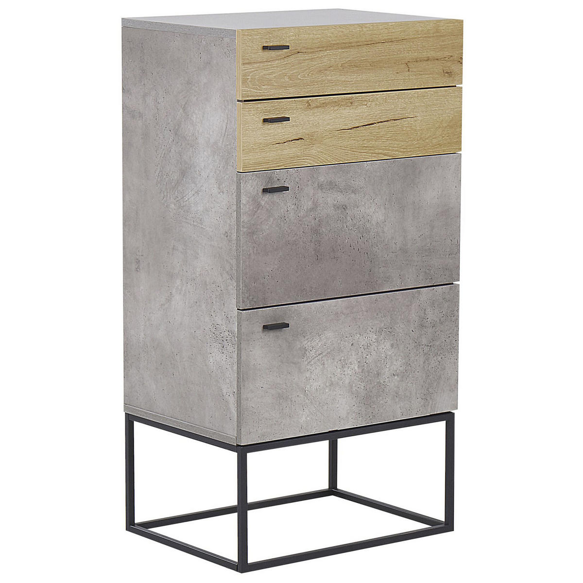 KOMMODE 4 Schubladen Betonoptik/heller Holzfarbton Acra - Hellbraun/Schwarz, Holzwerkstoff (52/106/41cm) - Beliani