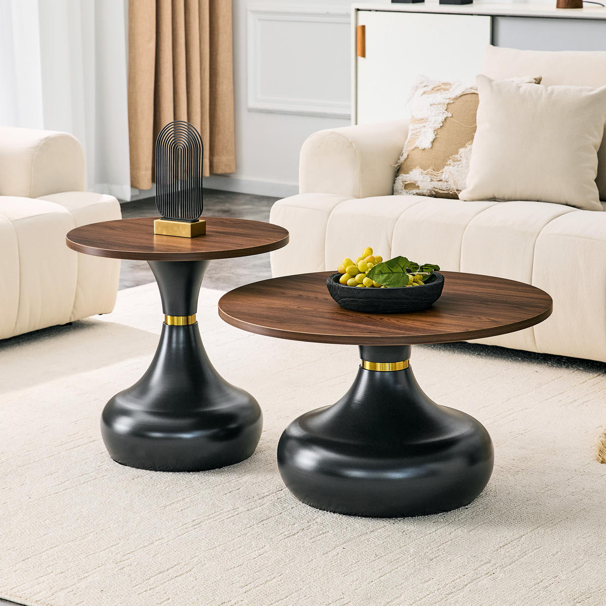 COUCHTISCH-SET DE-37437 2er-Set sanduhrförmig mit Holzoptik Walnuss - Walnussfarben, Metall (50/50/51.5cm) - ComfortXL