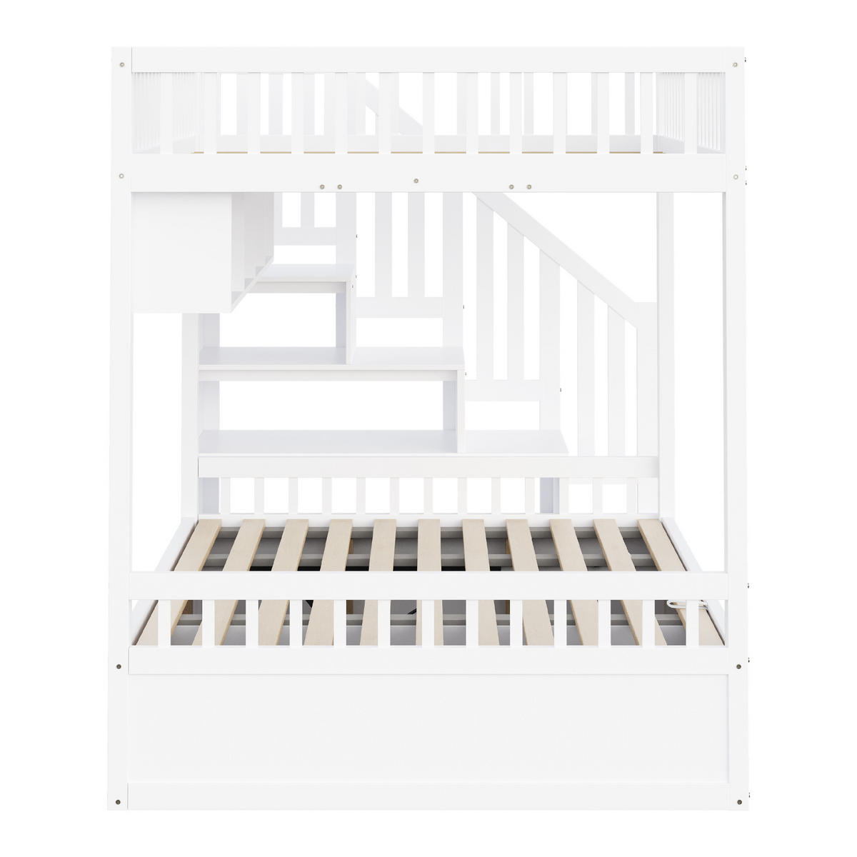 HOCHBETT 140x200 Weiß Holz Stauraumtreppe Regal - Weiß, Holz (140/200cm) - FLIEKS