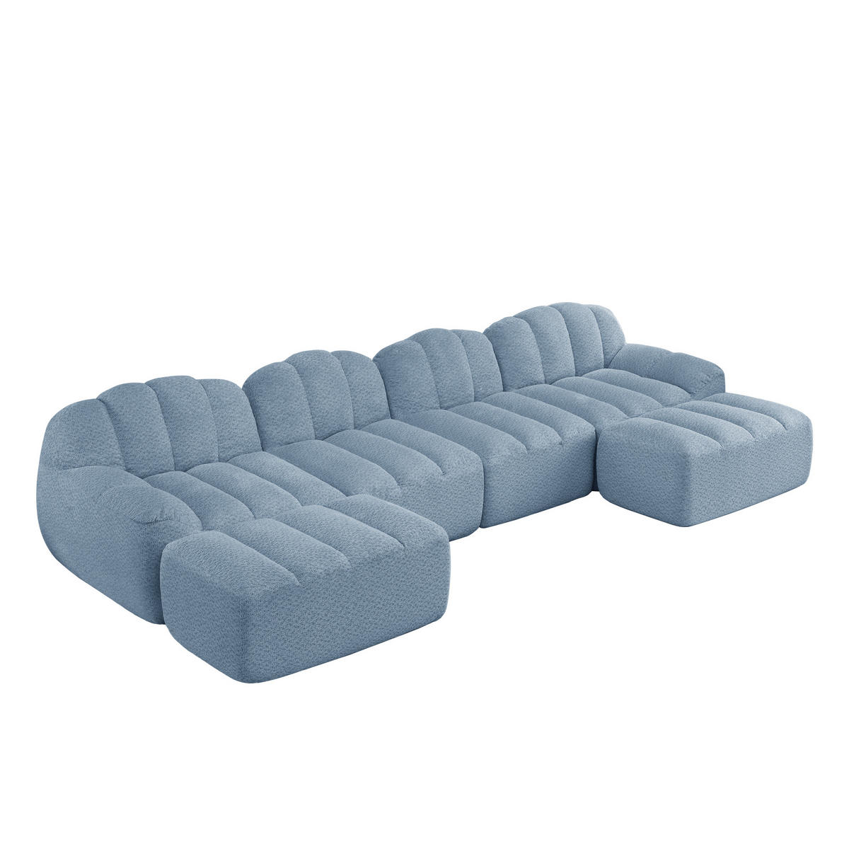 WOHNLANDSCHAFT Blau 4-Sitzer Modular mit Hocker Cordstoff Boneless - Blau, Textil (366/79/165cm) - PANGIVO