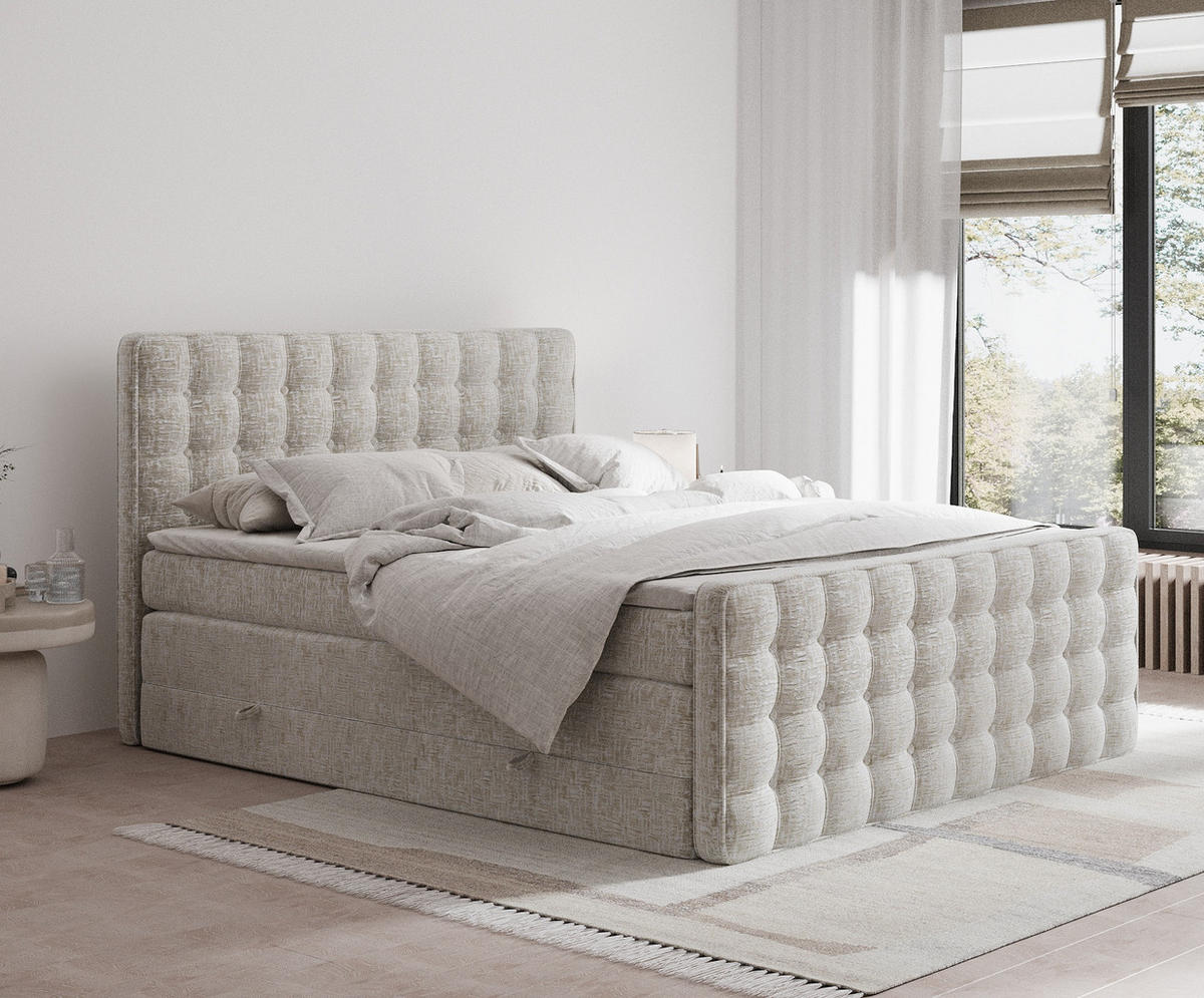 BOXSPRINGBETT Velouria Beige 160/200 cm - Beige/Schwarz, Holz/Holzwerkstoff (160/200cm) - Maison de Reve