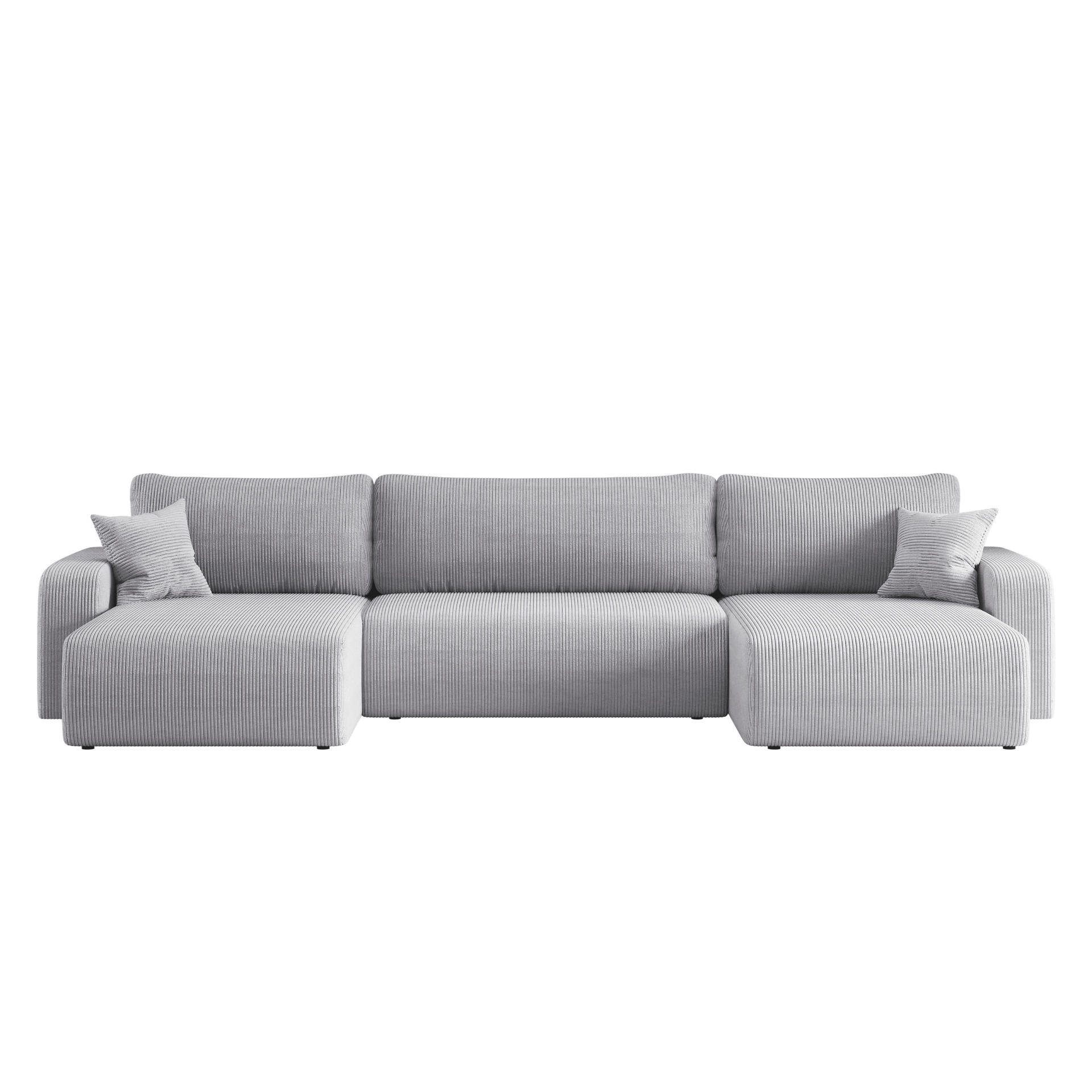 ECKSOFA U-Form Mit Schlaffunktion Und Bettkasten MILANO Dicker Cord Grau - Grau, Holz/Textil (312/145cm) - Kaiser Möbel