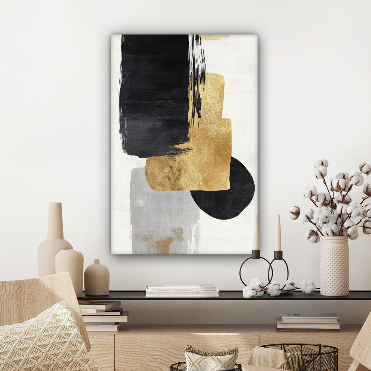 LEINWANDBILD Gold - Rechtecke - Kreise - Abstrakt Wanddeko 40x60 cm - Weiß, Textil (40/60cm) - MuchoWow