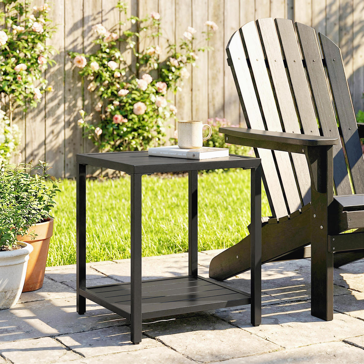 GARTENBEISTELLTISCH DE-14194 zweistufig, quadratisch Schwarz - Schwarz, Metall (45/45/54cm) - ComfortXL