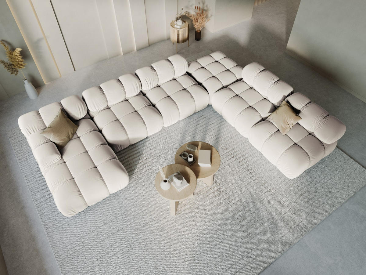 MODULARES-PANORAMASOFA rechts Bellis aus Samt leichtes beige 7 Sitzplätze - Creme, Textil (282/63/379cm) - Micadoni