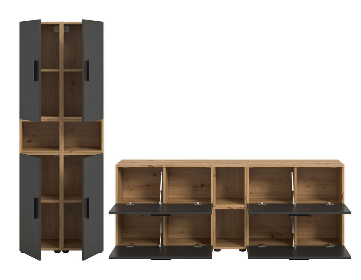 WOHNKOMBINATION THE ONE (B/H/T: ca. 259/182/34 cm) in Artisan Oak Nachbildung/Basalt grau - Eiche Artisan, Holzwerkstoff (259/182/34cm)