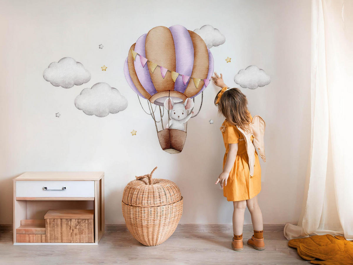 WANDAUFKLEBER 130x152cm - Ballonfahrt - Multicolor, Kunststoff (130/152/0.1cm) - Wallfluent