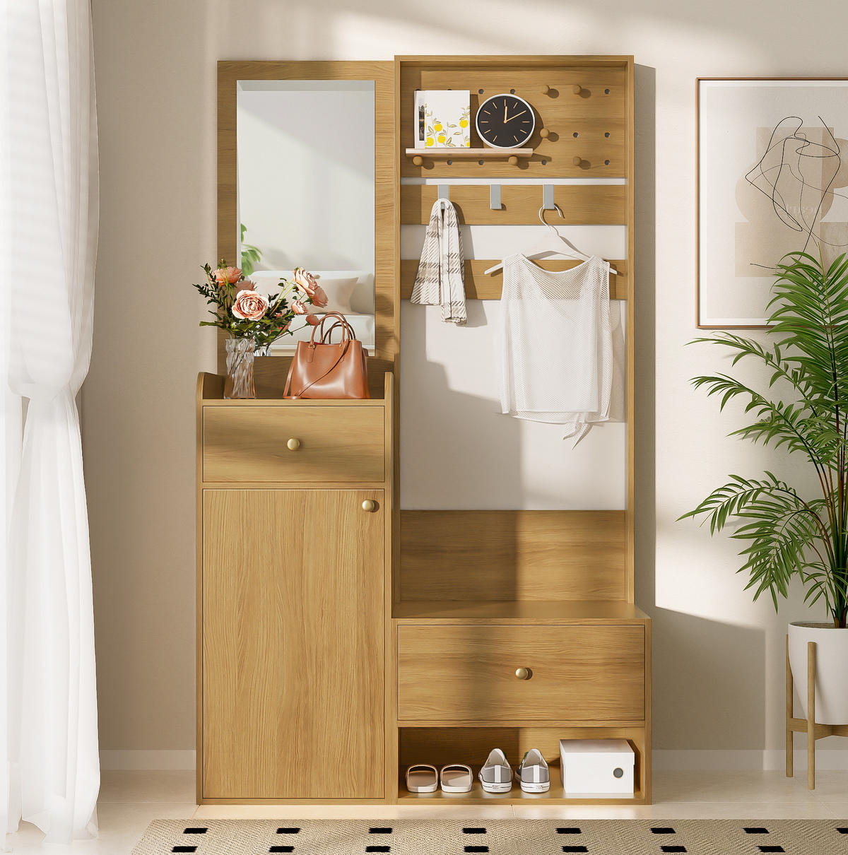 GARDEROBE 105/180/38 cm Holzfarben aus Spanplatte mit Spiegel - Naturfarben, Holzwerkstoff (38/180/105cm) - OKMYHOME