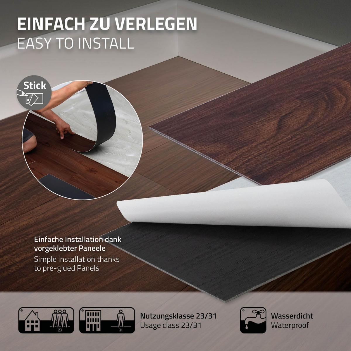 VINYLBODEN selbstklebend 4,46m²/32 Dielen Rot-Braun Nuss - Dunkelbraun, Kunststoff (91.5/15.3/0.2cm) - ML-DESIGN