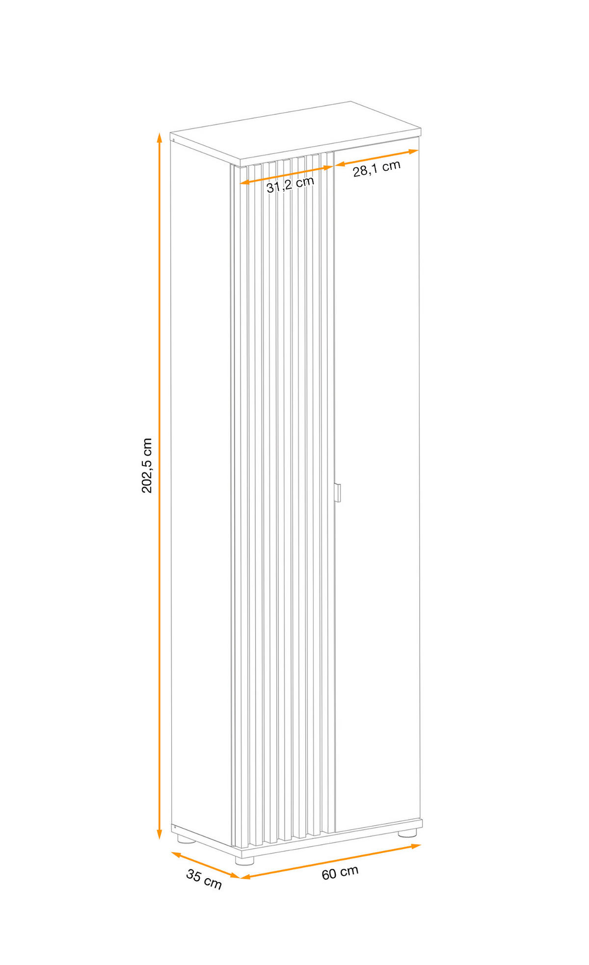 GARDEROBENSCHRANK Eiche, schwarz 60 cm, Flurschrank mit variabler Inneneinteilung - Eichefarben/Schwarz, Holzwerkstoff/Kunststoff (60/202/35cm) - Furn.Design
