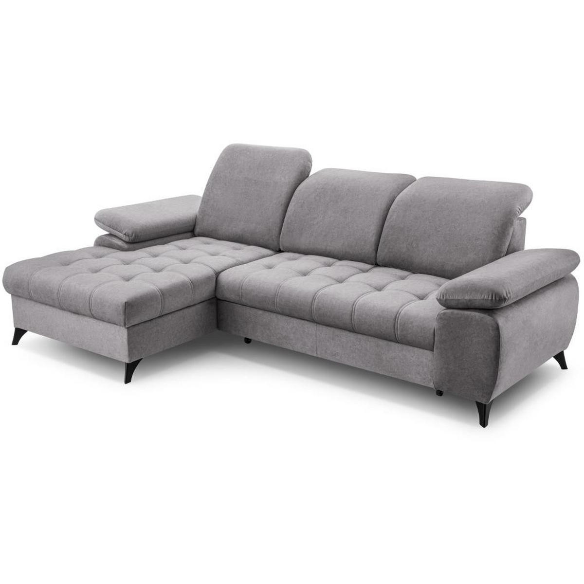 ECKSCHLAFSOFA Bello hellgrau links - Hellgrau/Schwarz, Textil (265/156cm) - Beautysofa