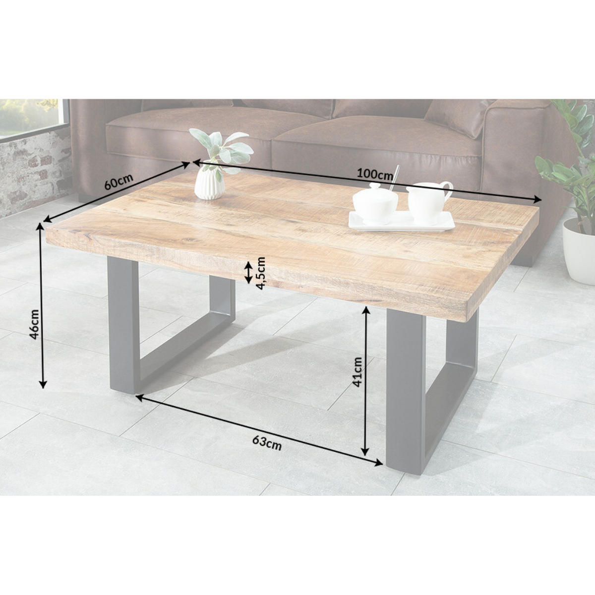 COUCHTISCH IRON CRAFT Mangoholz Natur, Schwarz 100 cm - Schwarz/Braun, Holz/Metall (60/100/46cm) - riess-ambiente