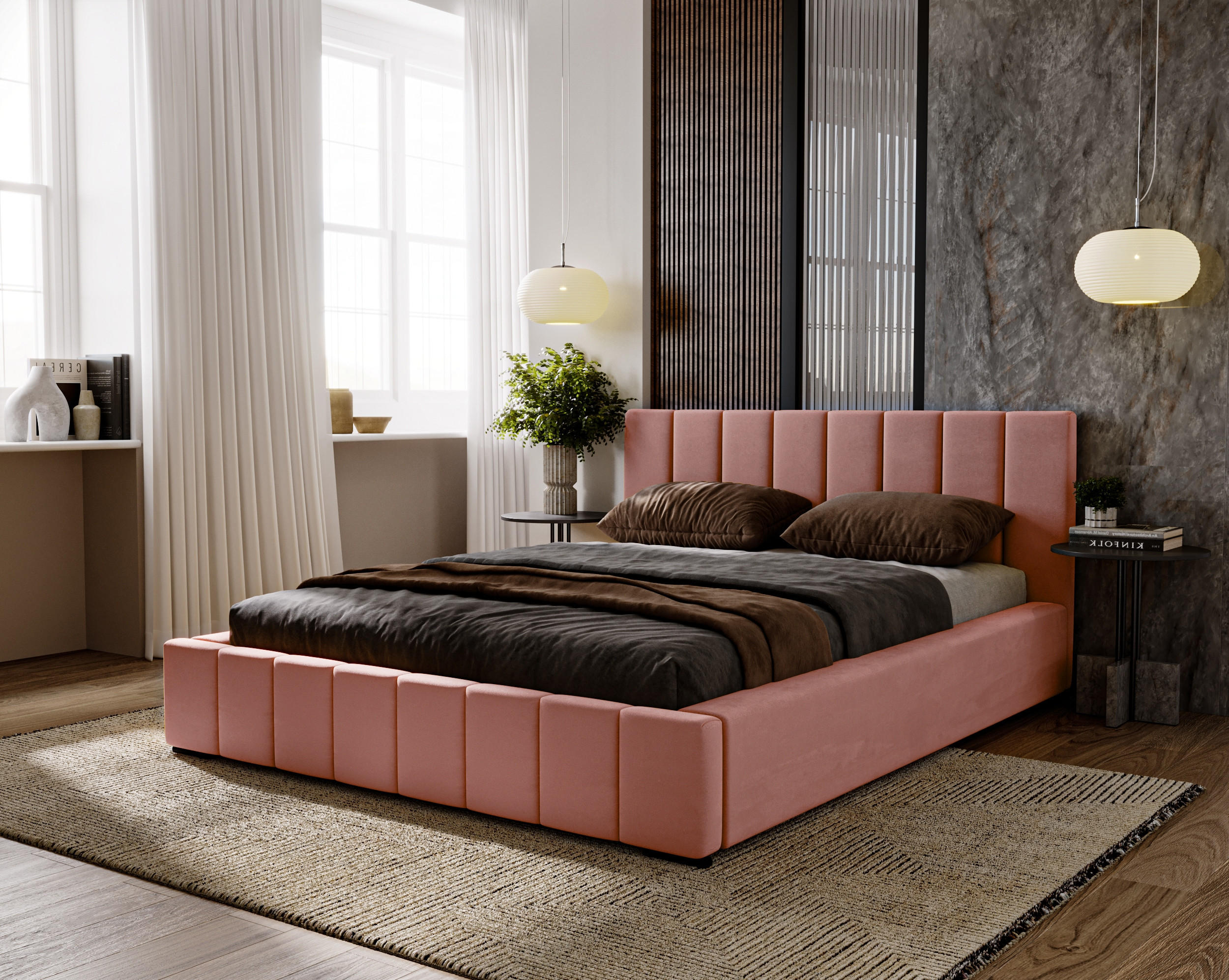 POLSTERBETT Nero 120x200 cm, Doppelbett mit Bettkasten und Lattenrost aus Holz, Velourstoff: Pink - Pink, Holz/Textil (120/200cm) - Marpur