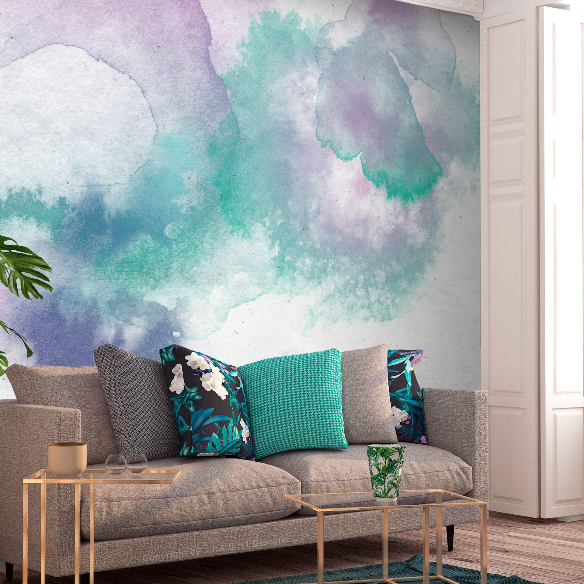 SELBSTKLEBENDE FOTOTAPETE 245/175 cm - Grau/Grün, Kunststoff/Textil (245/1cm) - KUNSTLOFT