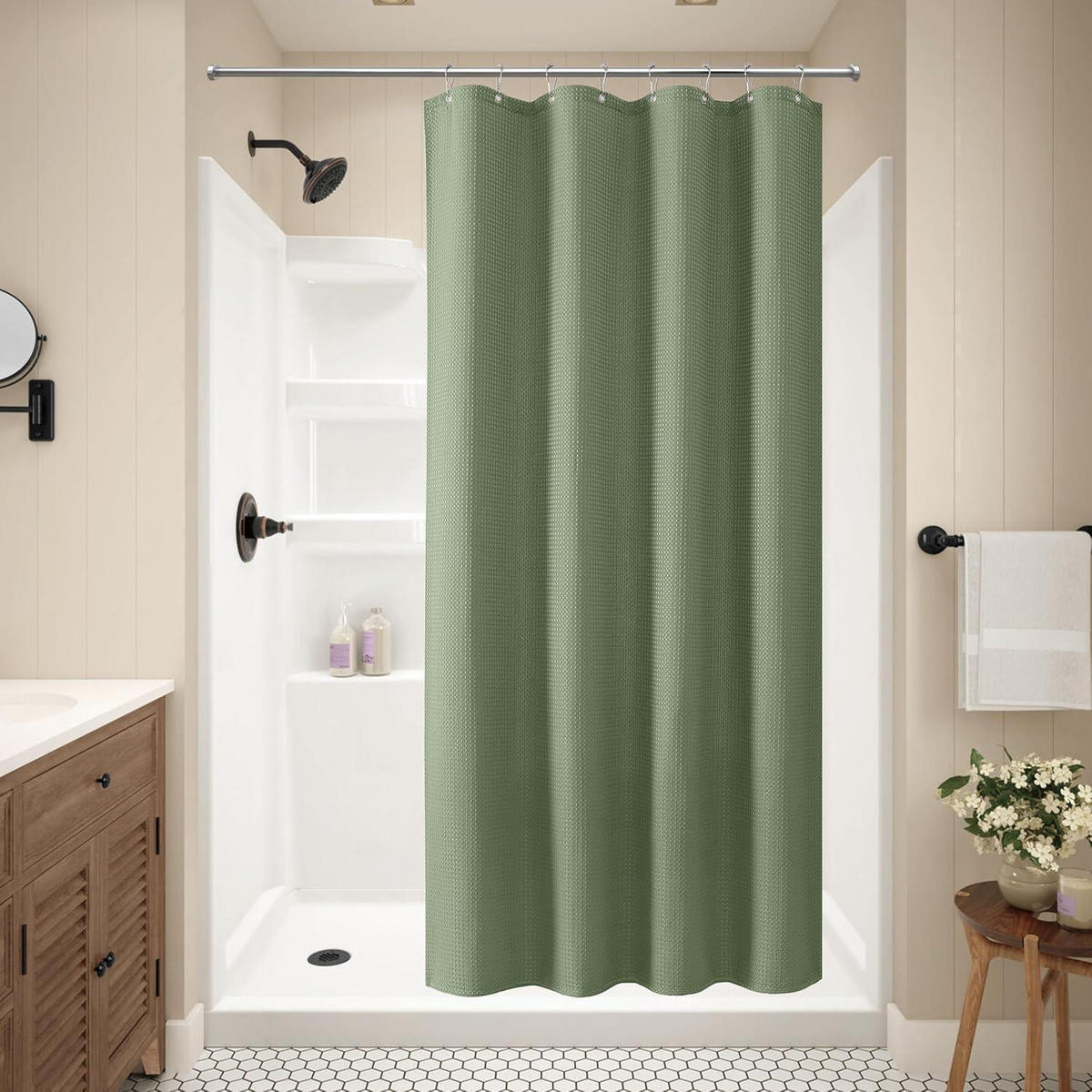 DUSCHVORHANG Waffelstoff Grün 122 x 182 cm - Grün, Textil (122/182cm)