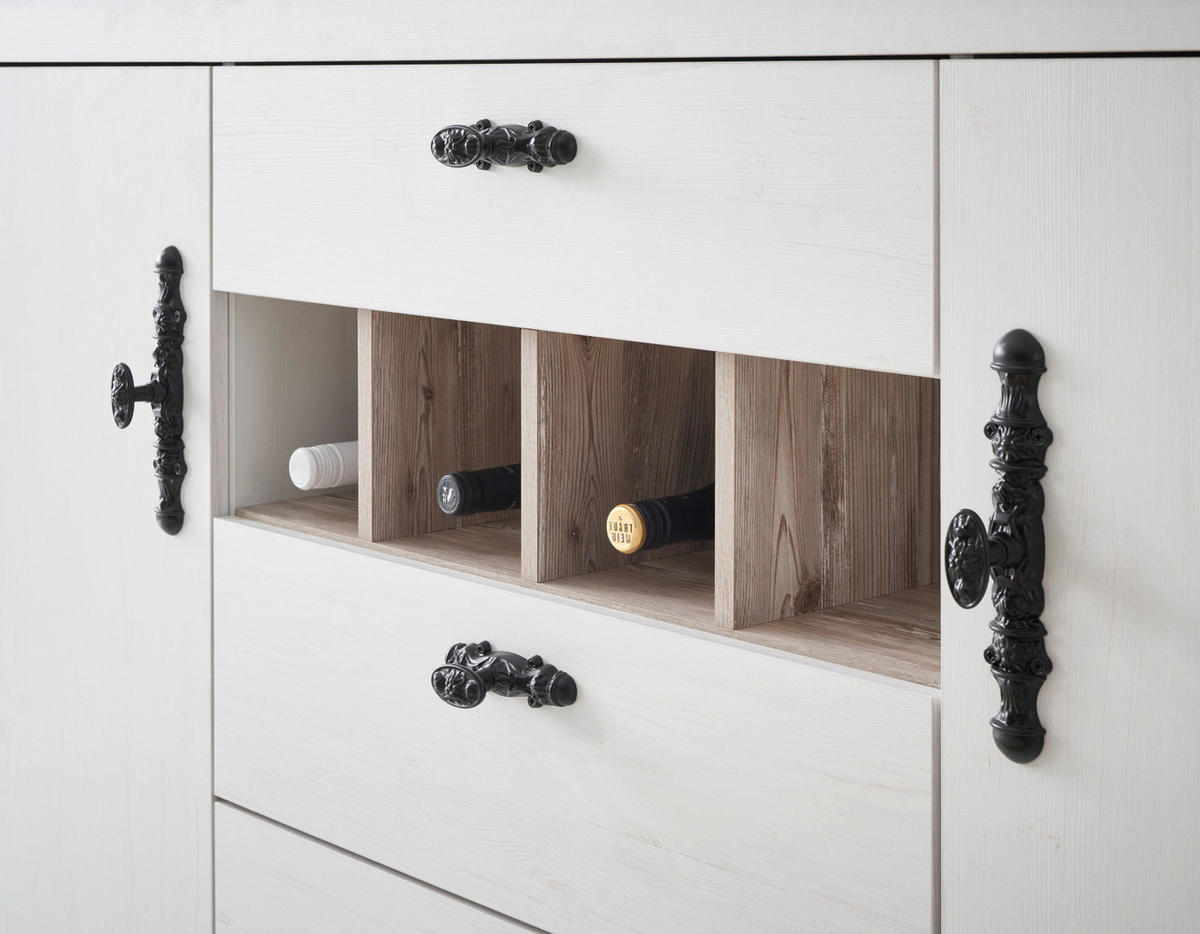 KÜCHENSCHRANK weiß Pinie Landhaus, Küche Unterschrank für Spüle oder Kochfeld 202 cm, Soft-Close - Schwarz/Weiß, Holzwerkstoff/Metall (202/92/60cm) - Furn.Design