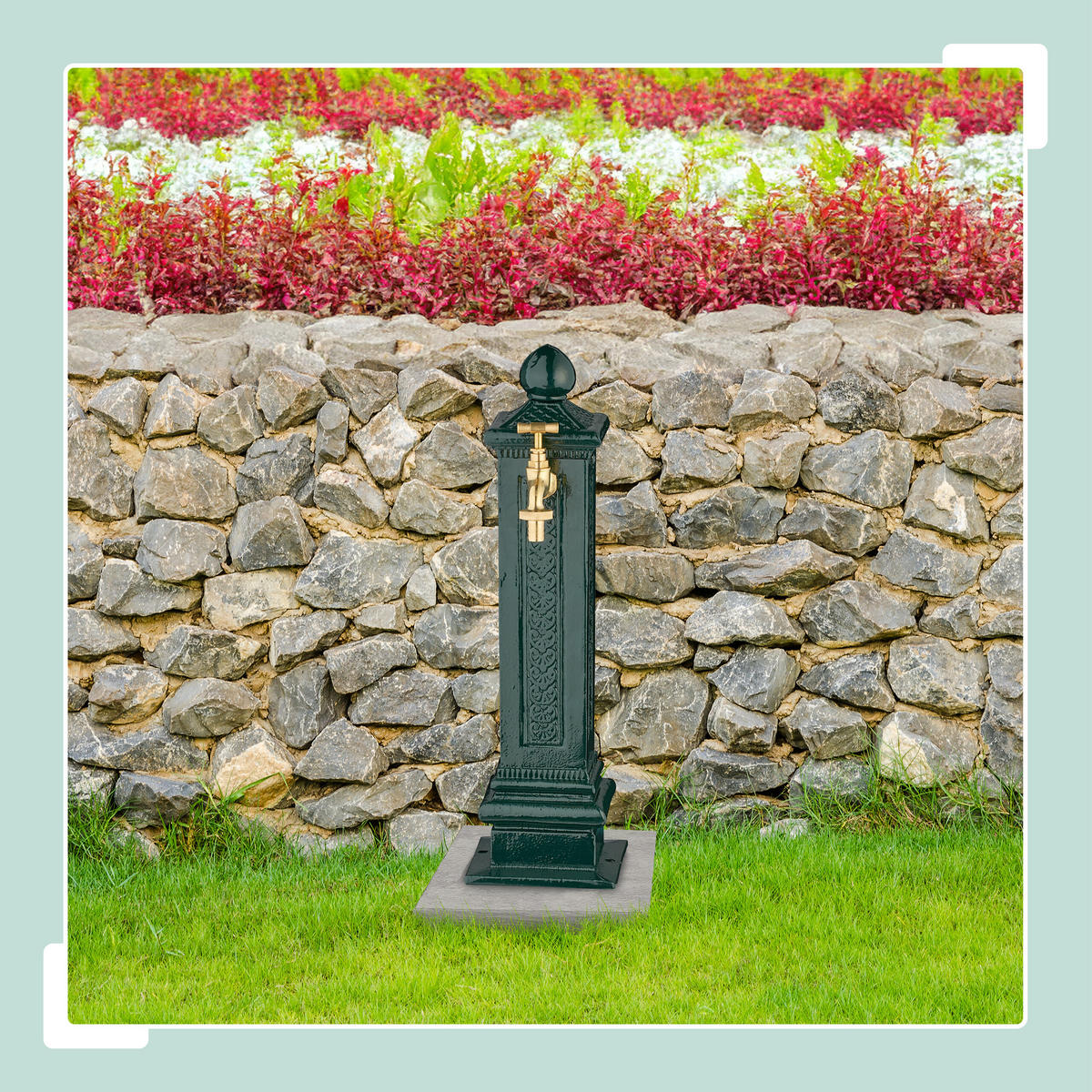 STANDBRUNNEN - Dunkelgrün, Metall (18.5/14/47cm) - Relaxdays