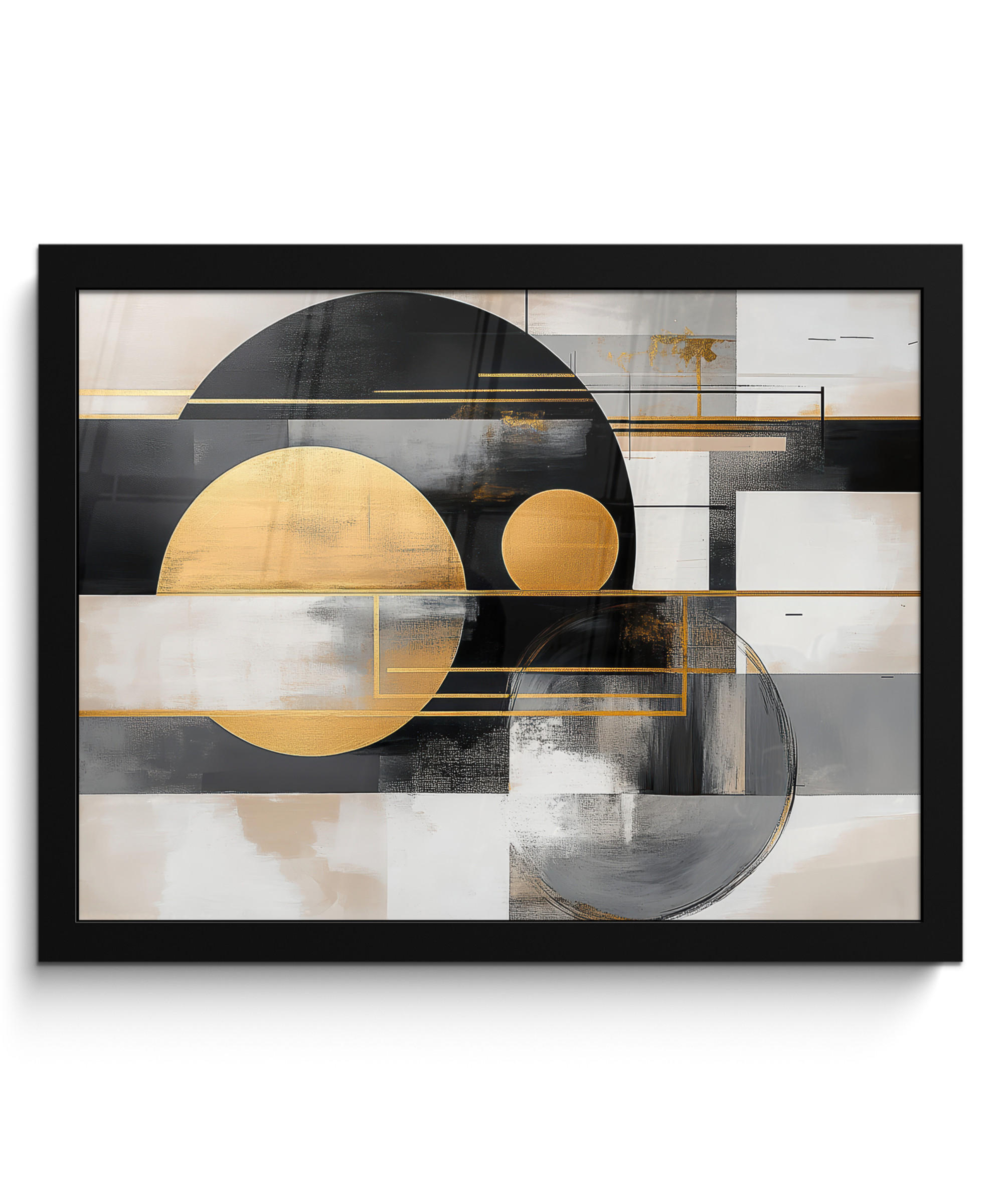 POSTER MIT RAHMEN Abstrakt - Gold - Silber - Formen - Ästhetisch - Modern 40x30 cm - Goldfarben, Papier (40/30cm) - MuchoWow